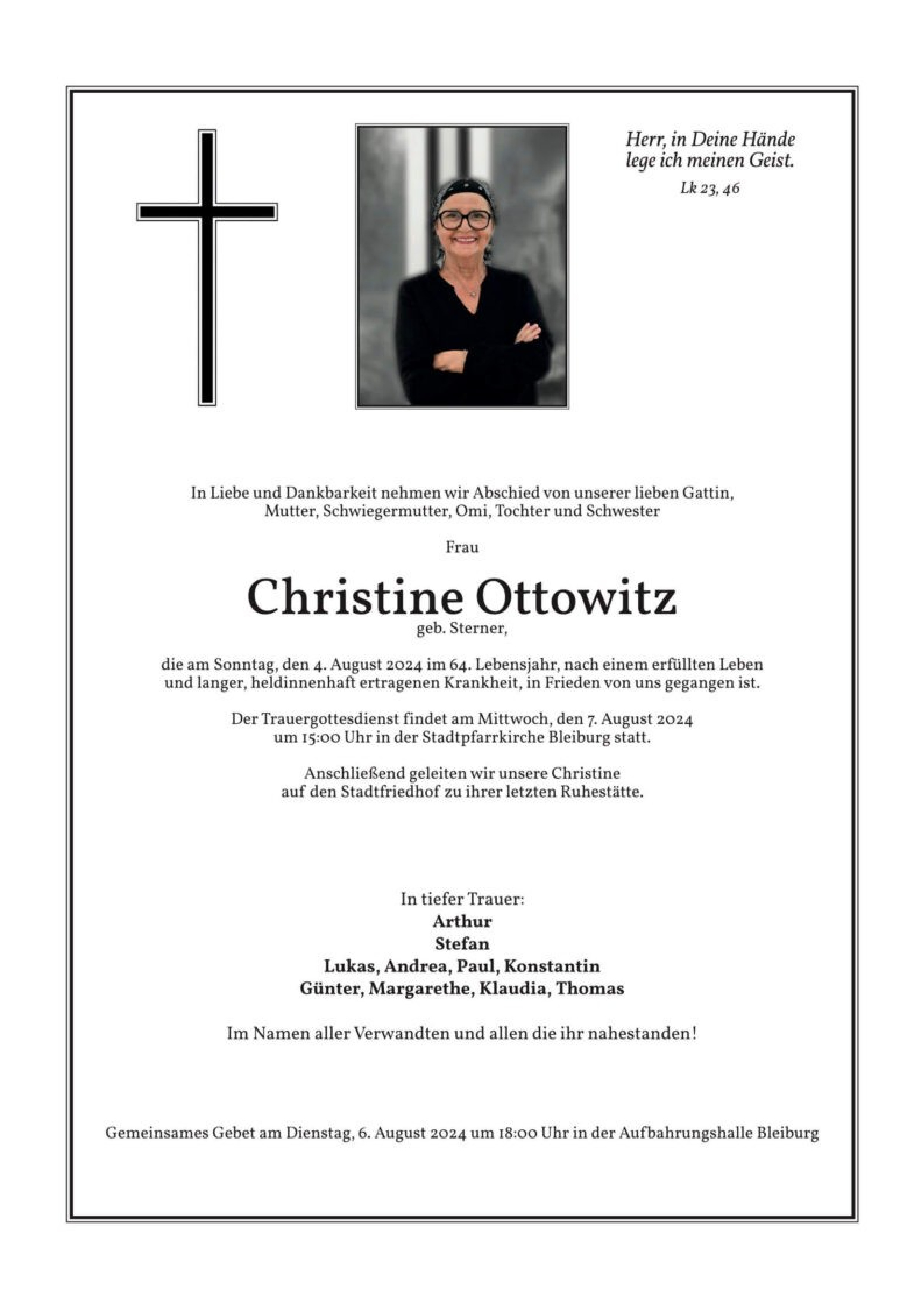 Traueranzeige von Christine Ottowitz