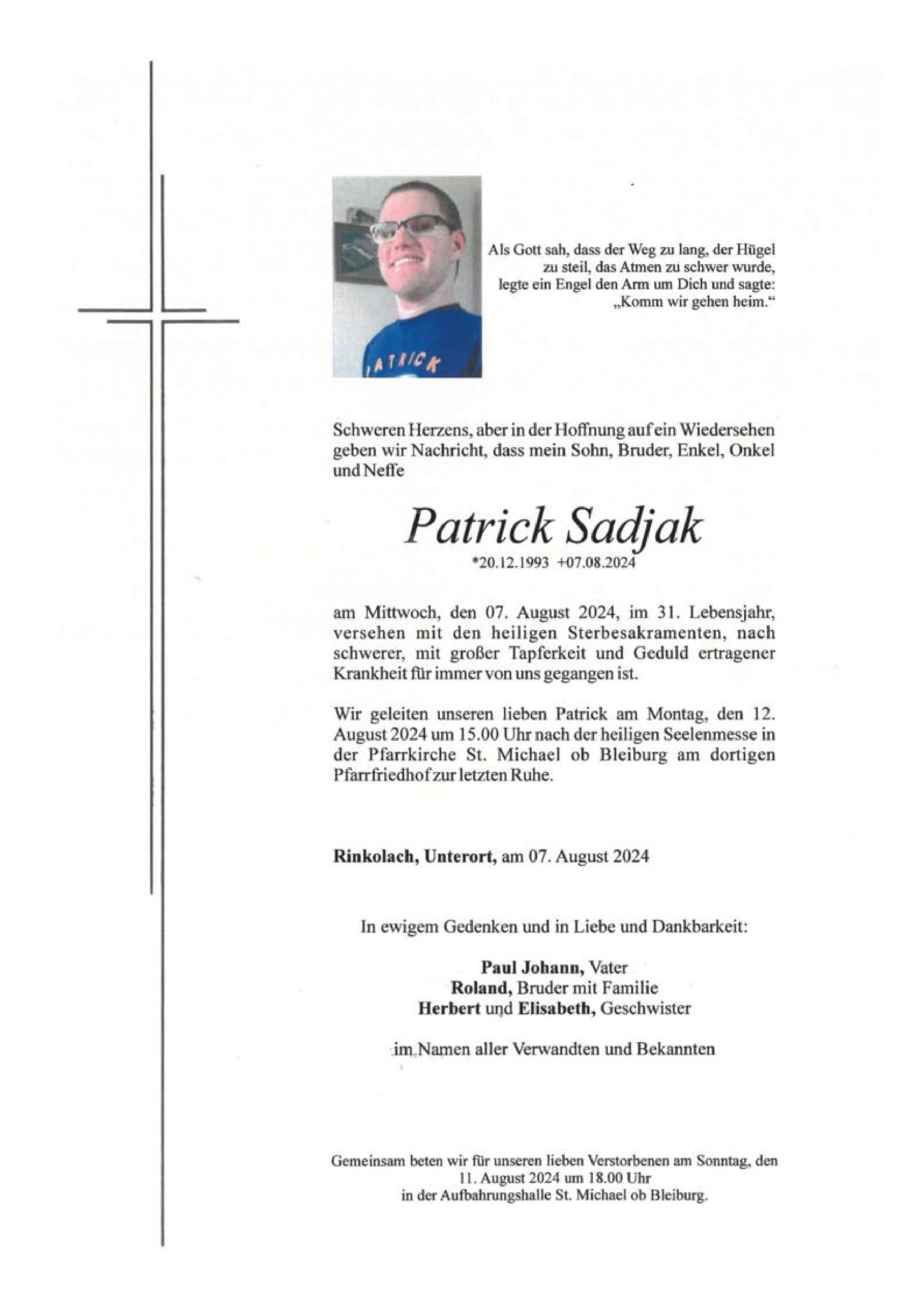Traueranzeige von Patrick Sadjak