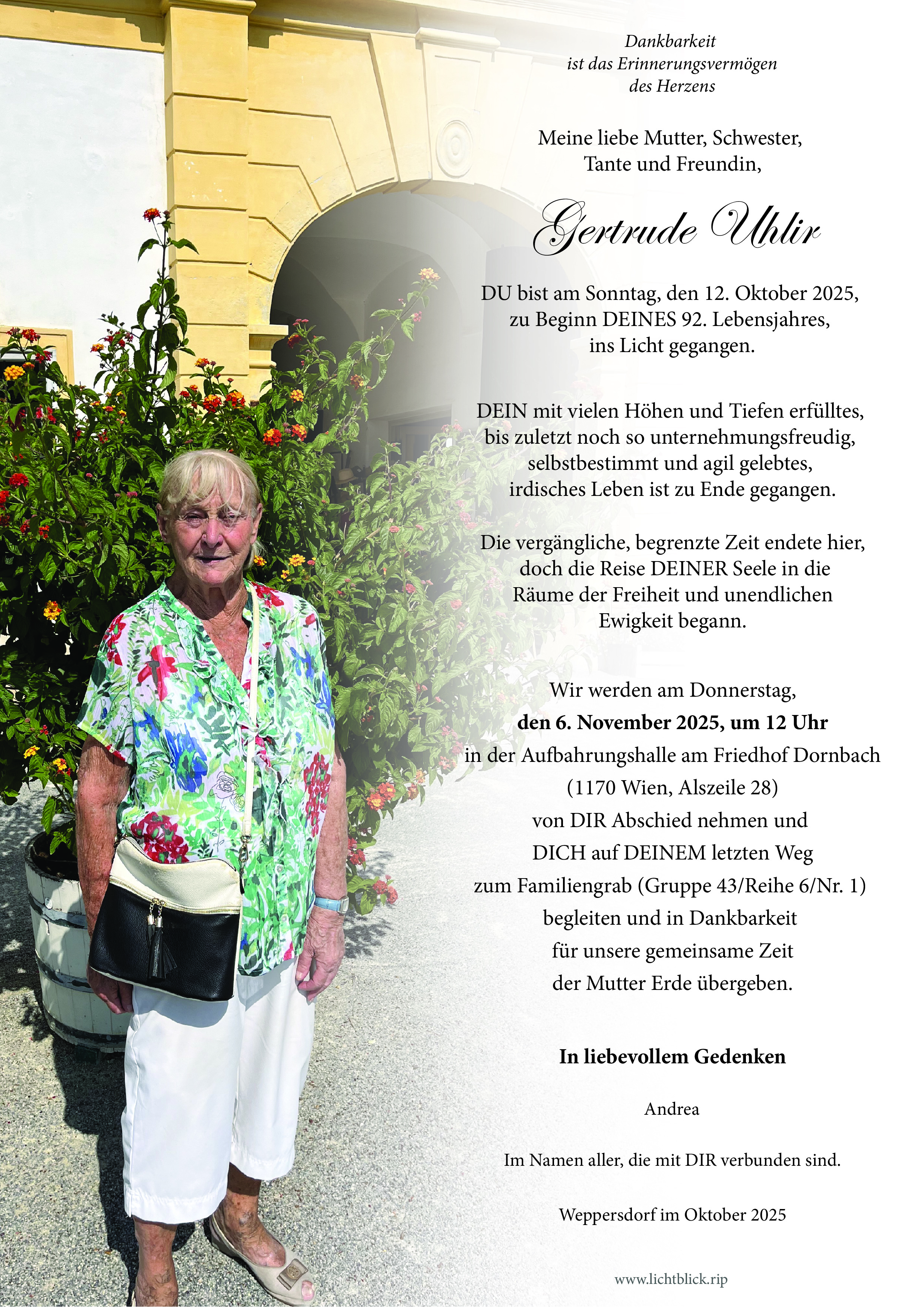 Traueranzeige von Gertrude Uhlir