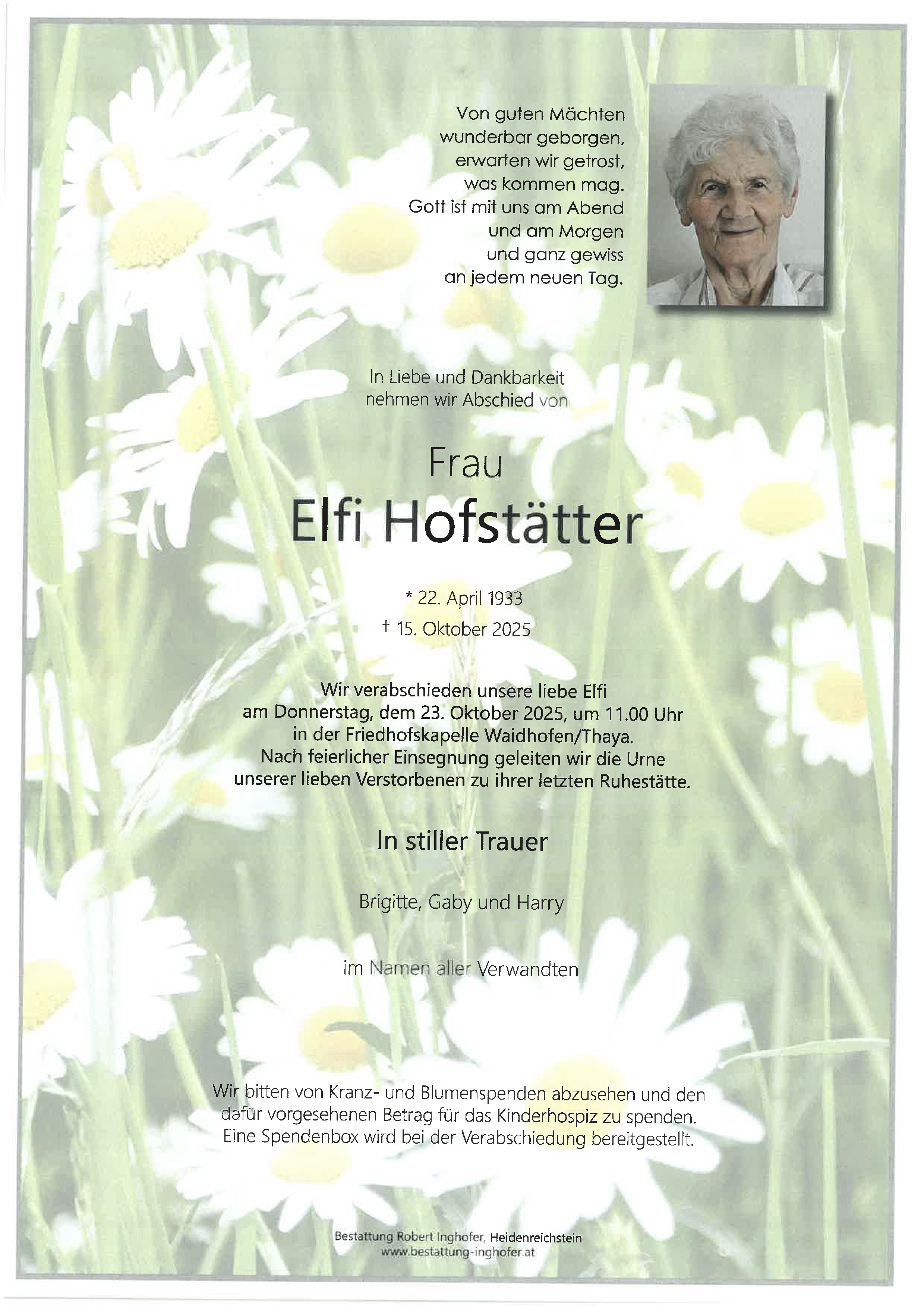 Traueranzeige von Hofstätter Elfriede
