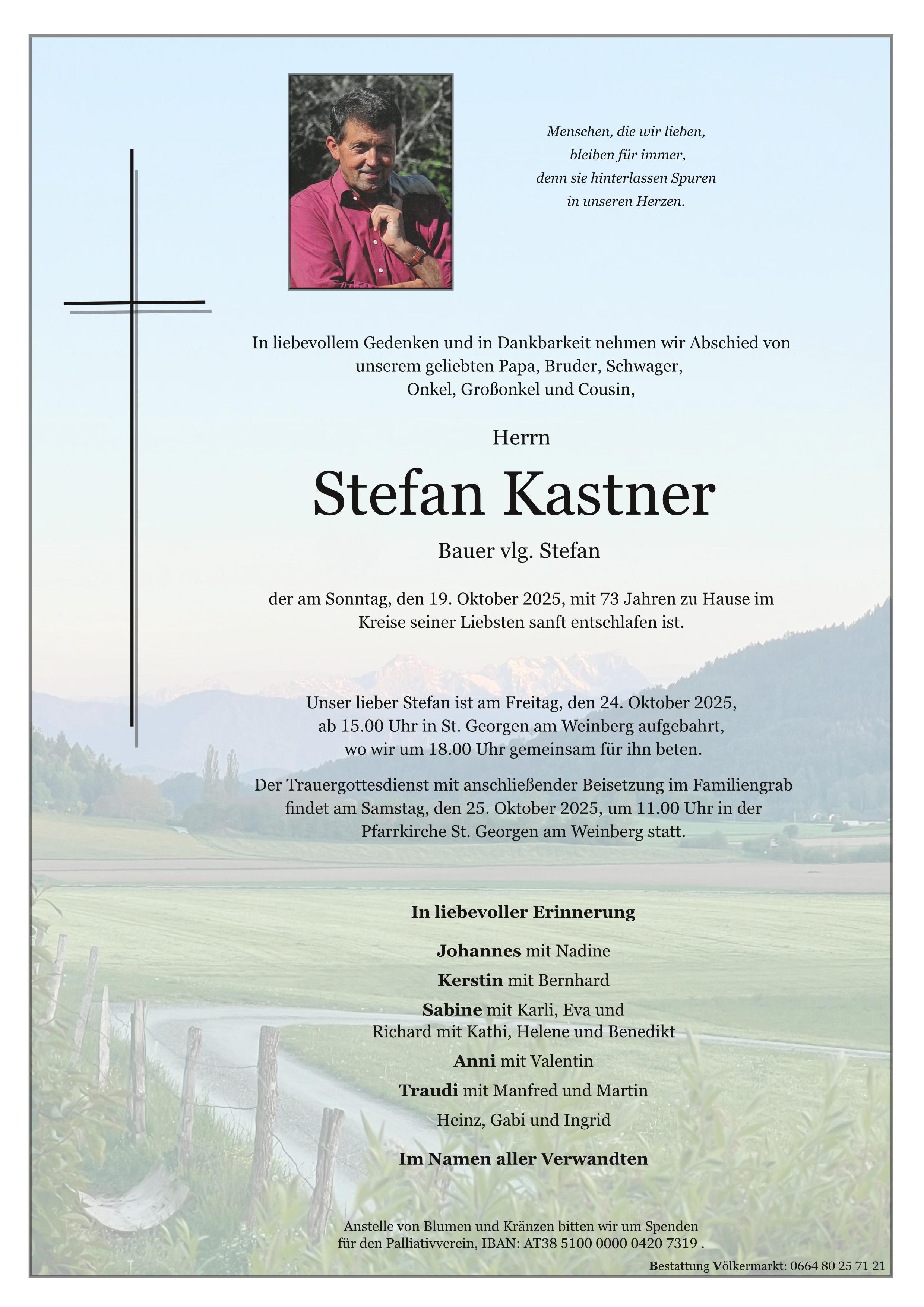 Traueranzeige von Stefan Kastner