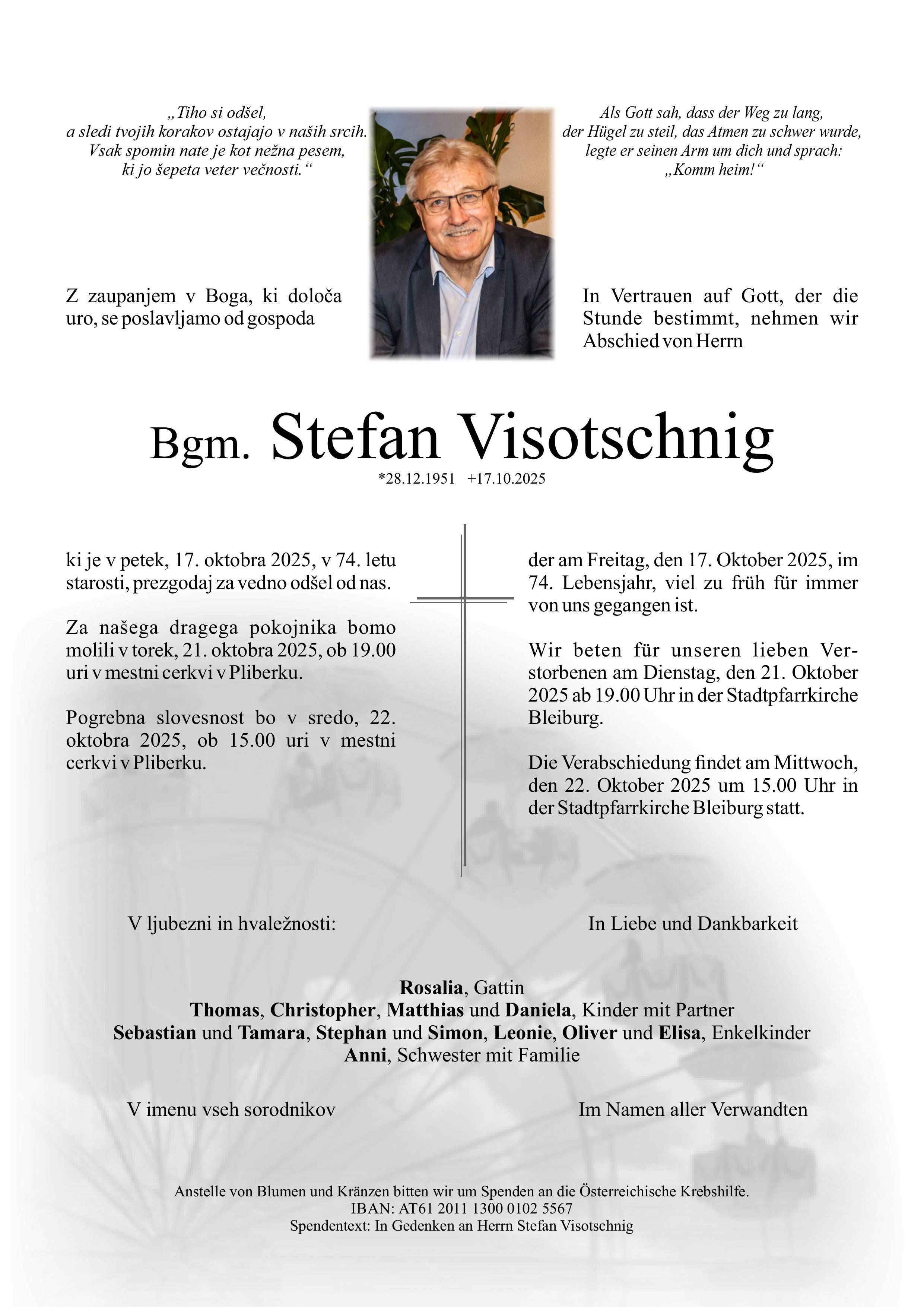 Traueranzeige von Stefan Visotschnig