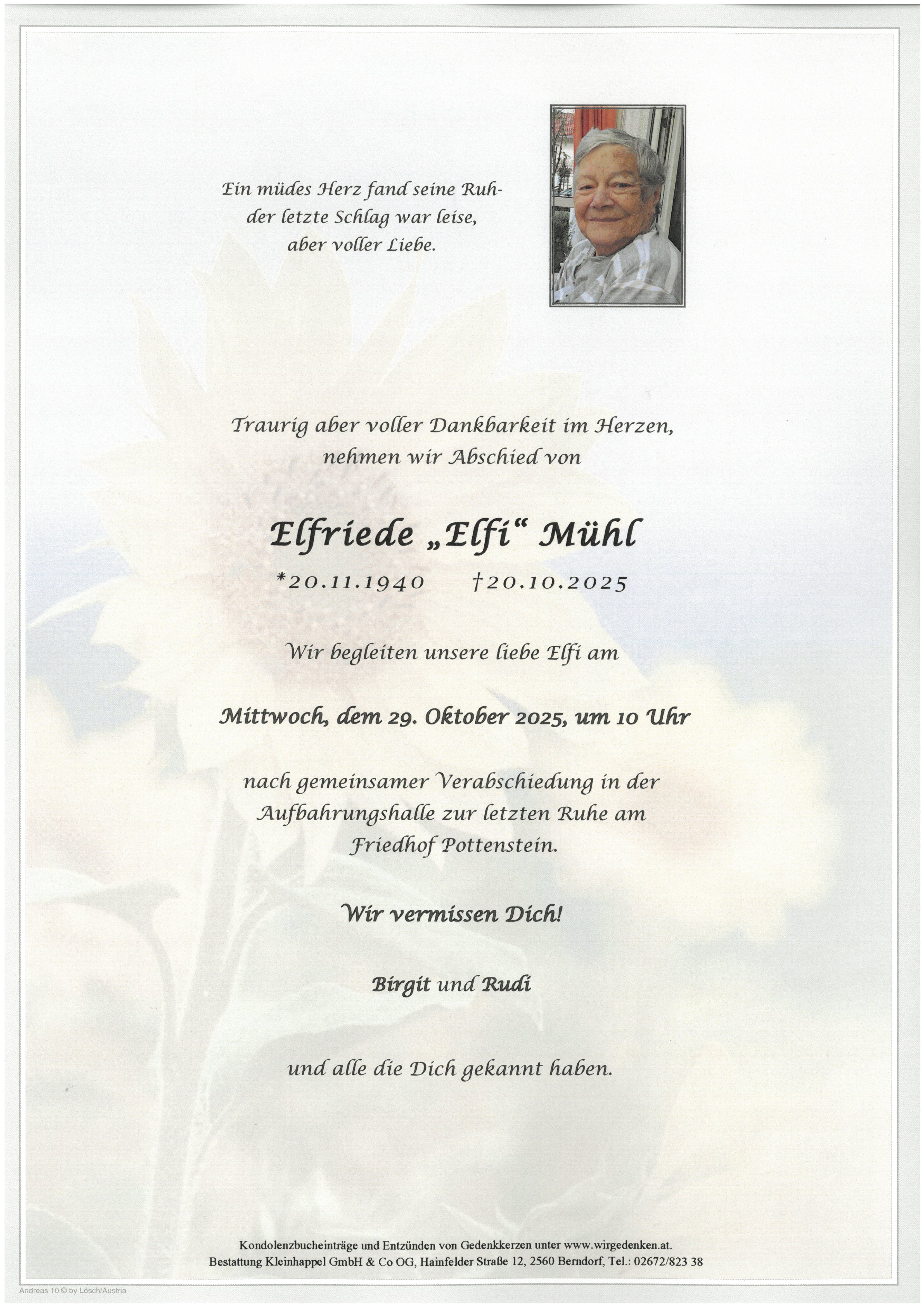 Traueranzeige von Elfriede Mühl