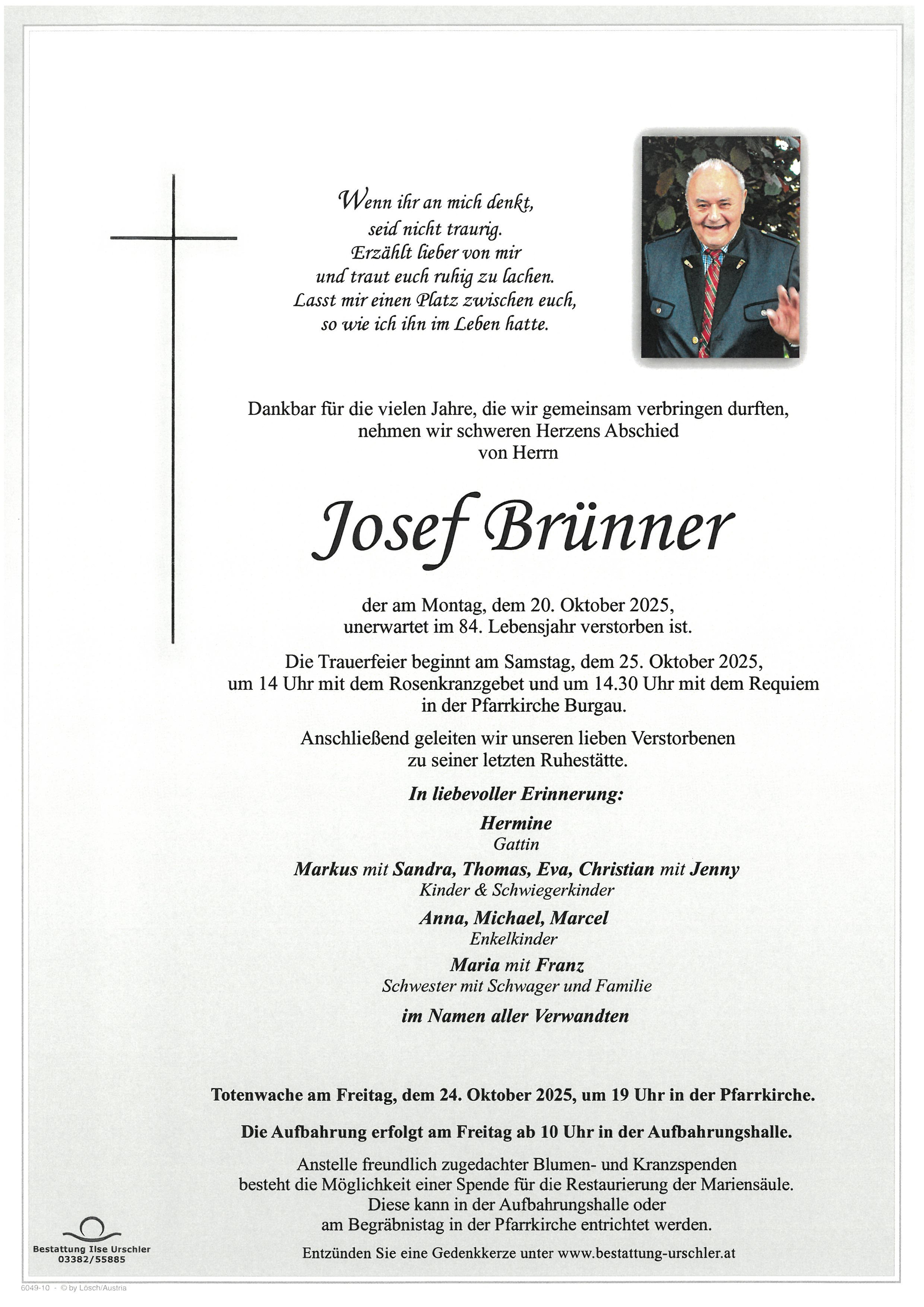 Traueranzeige von Josef Brünner