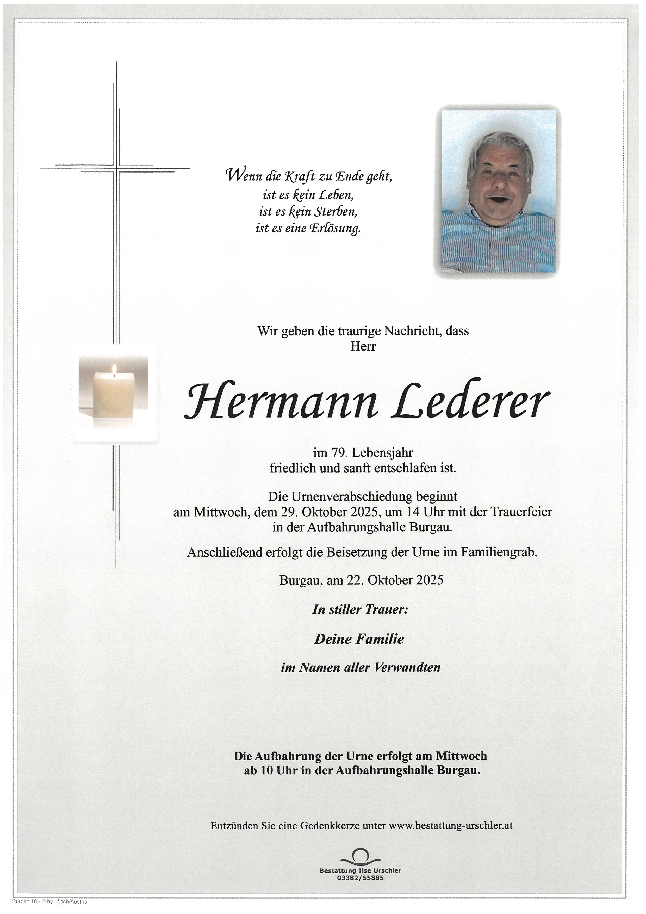 Traueranzeige von Hermann Lederer