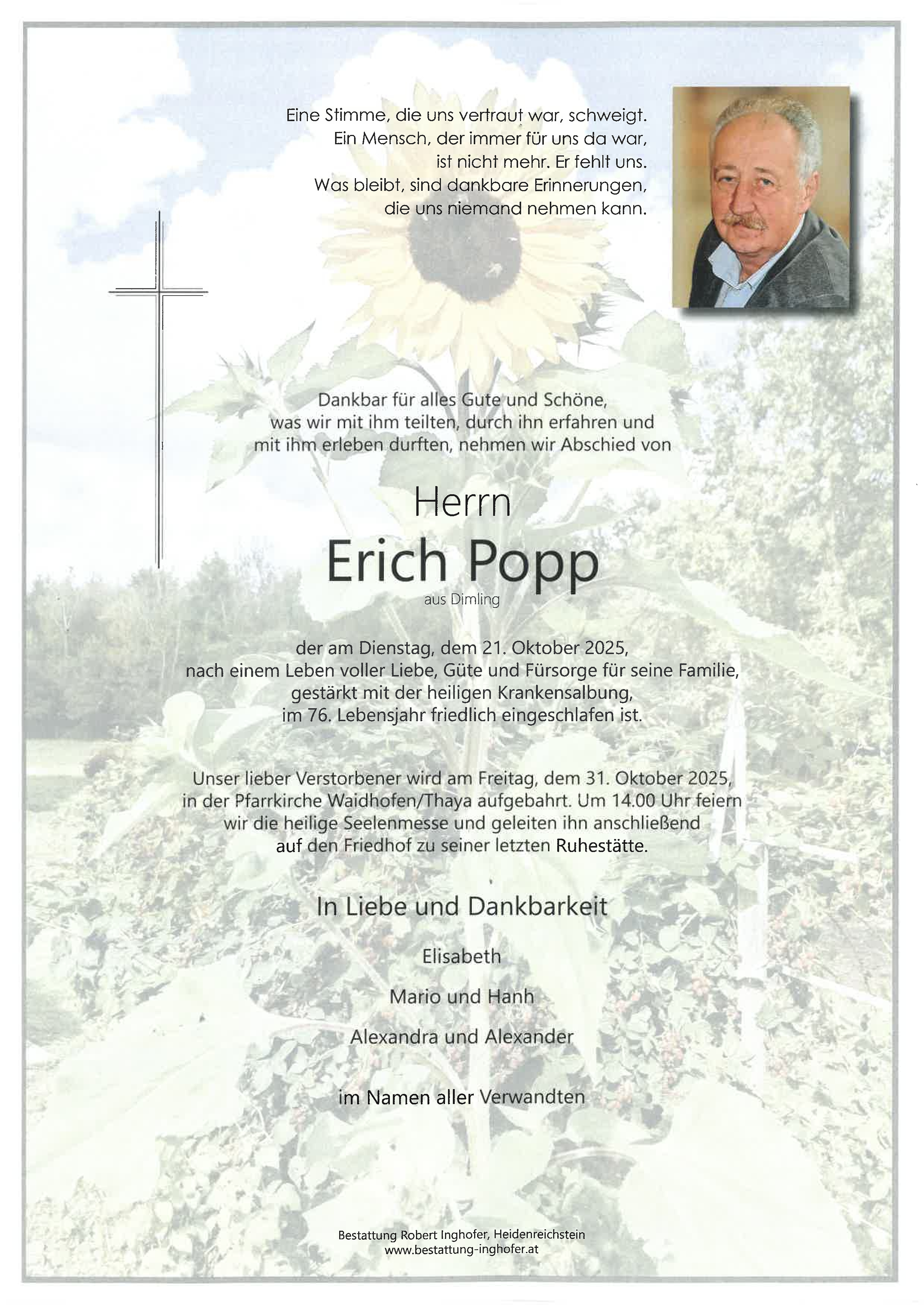 Traueranzeige von Erich Popp