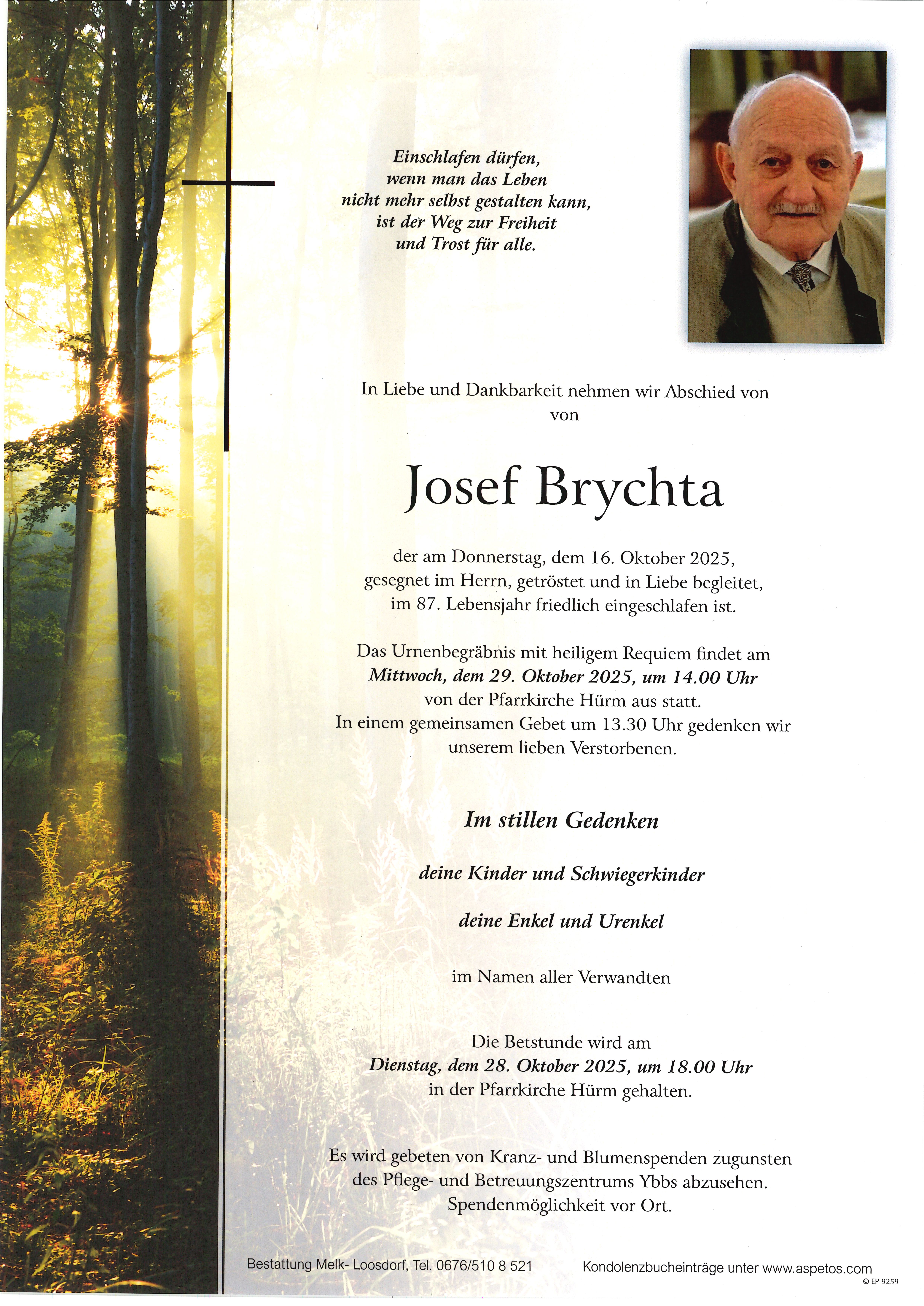 Traueranzeige von Josef Brychta