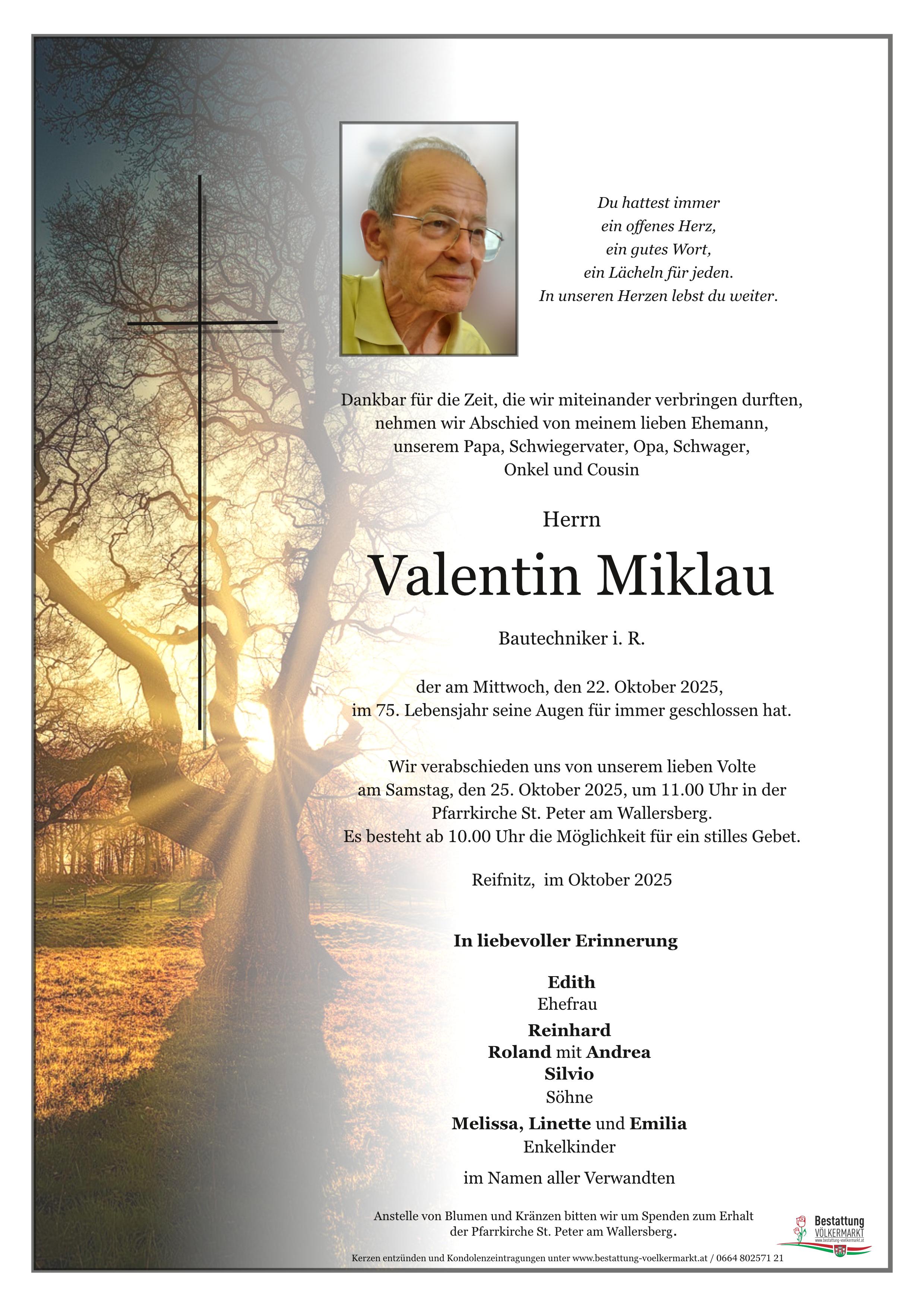 Traueranzeige von Valentin Miklau