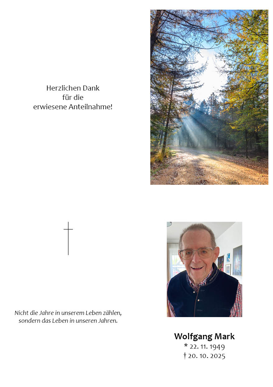 Traueranzeige von Wolfgang Mark
