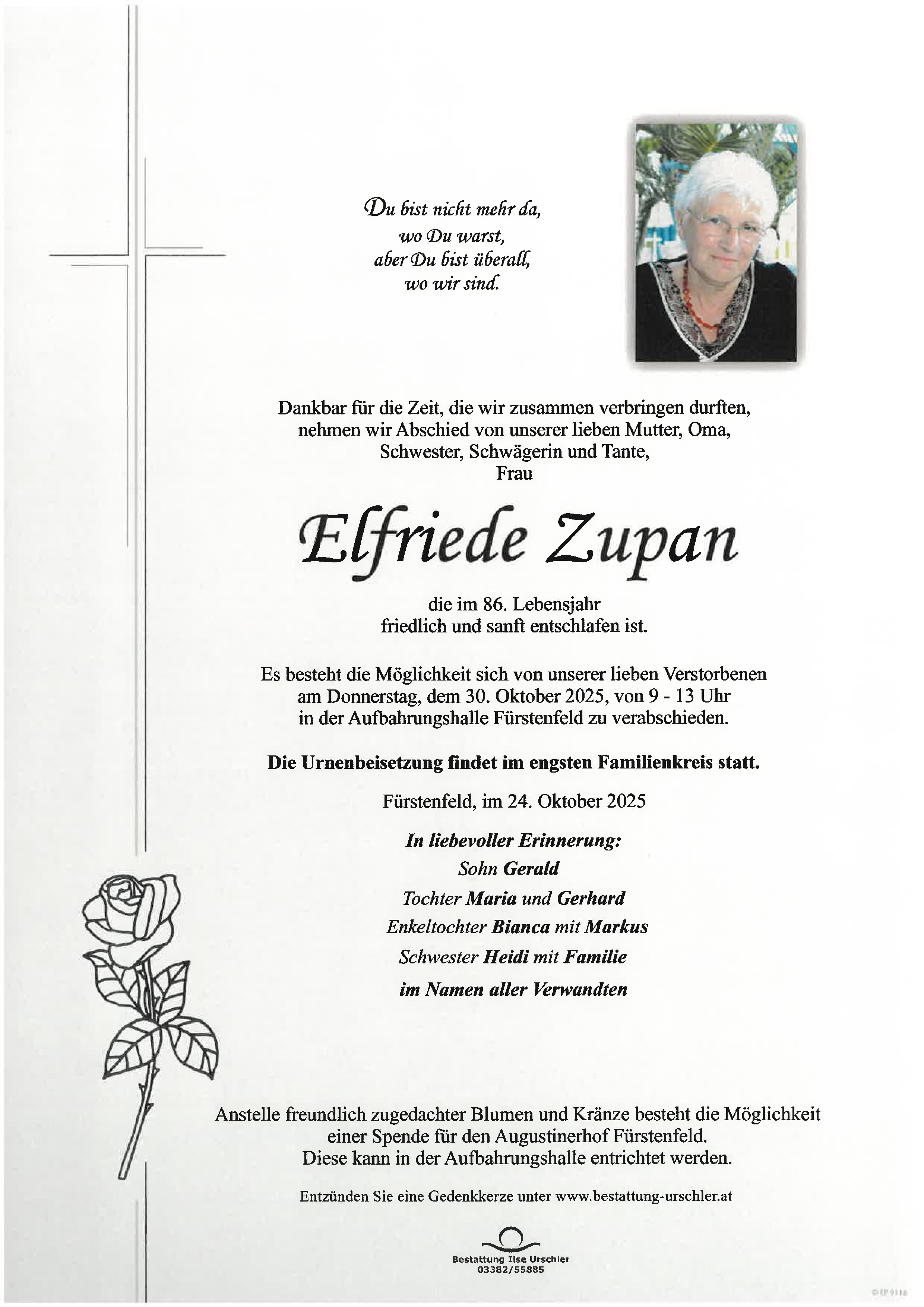 Traueranzeige von Elfriede Zupan