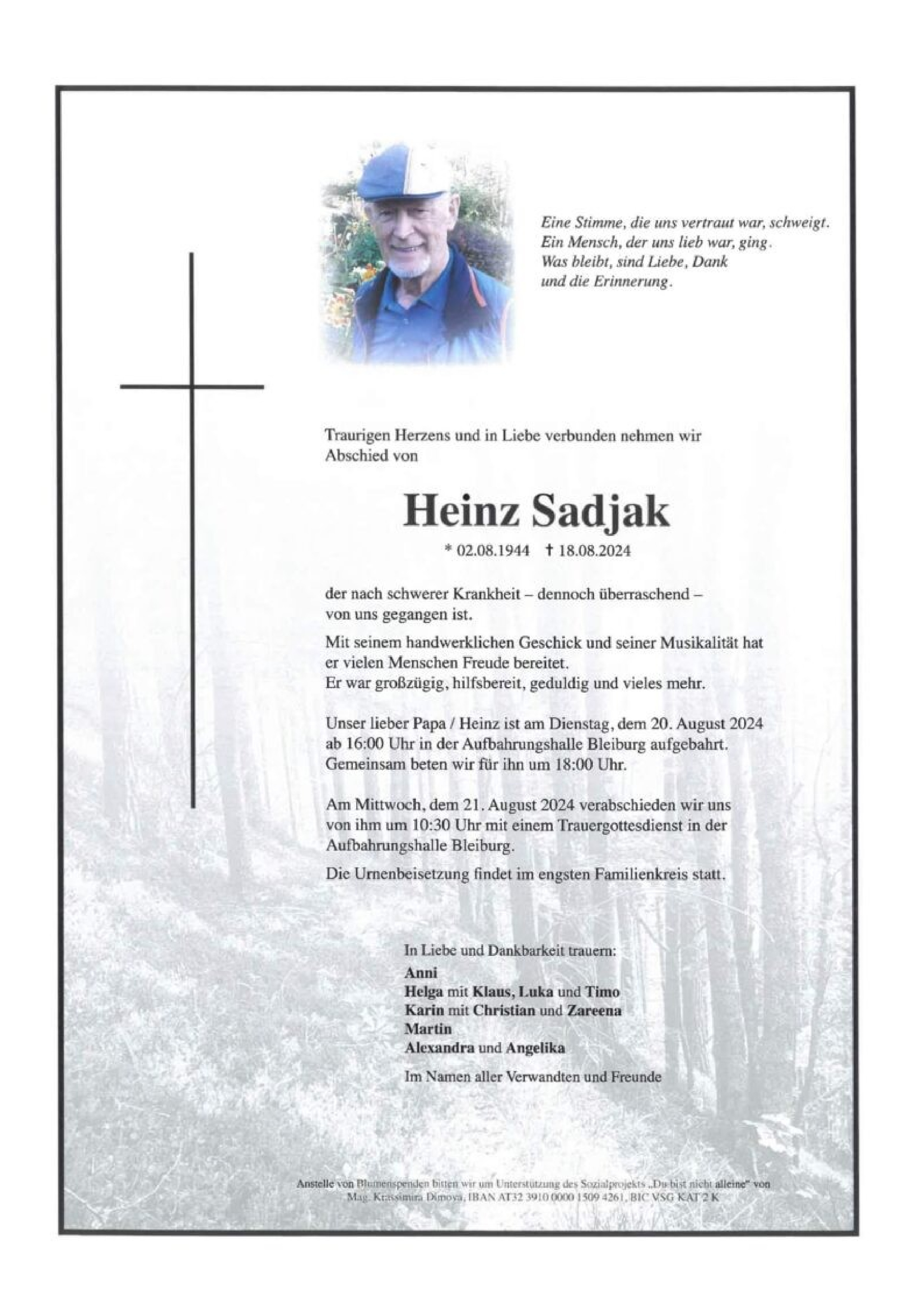 Traueranzeige von Heinz Sadjak