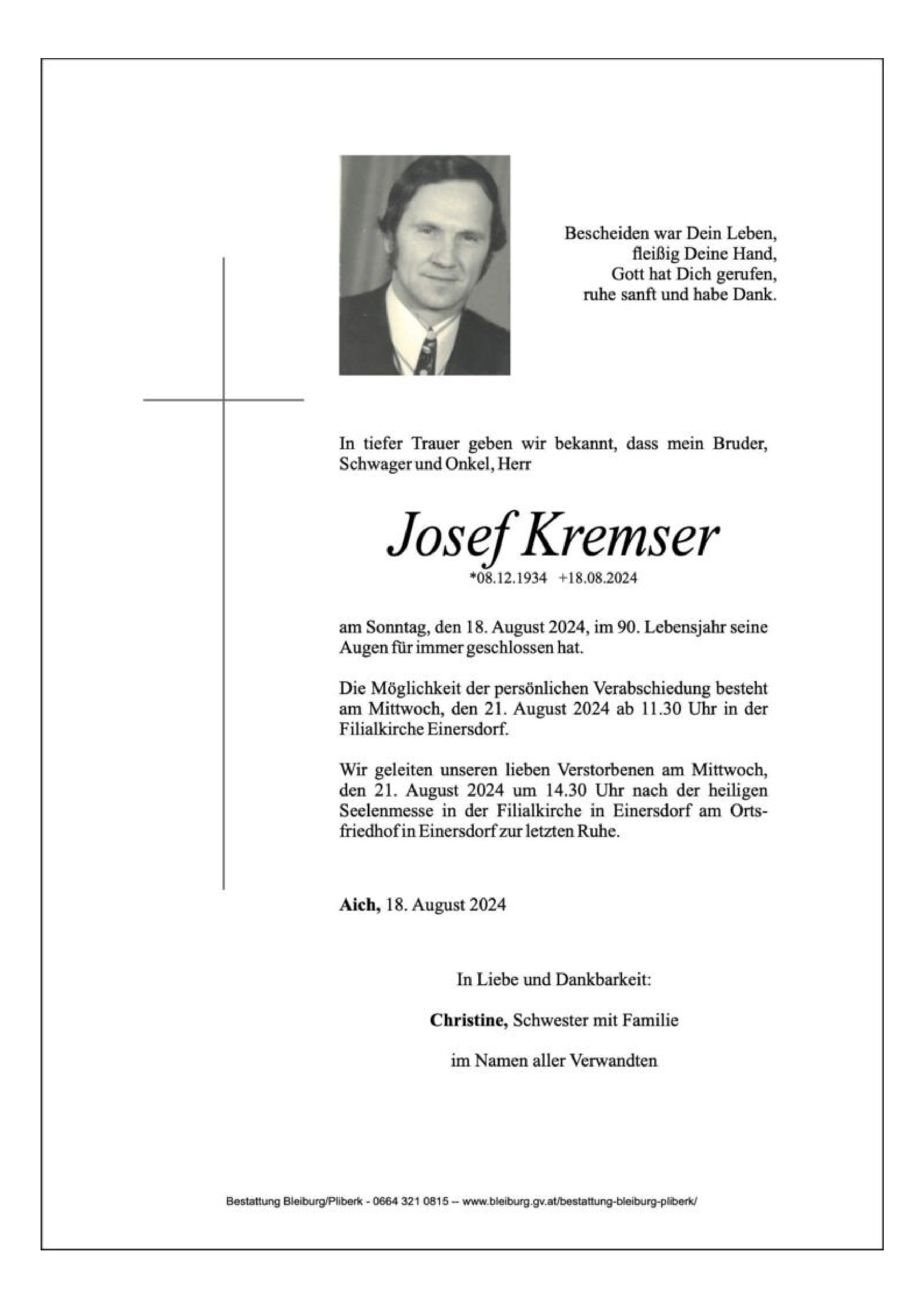 Traueranzeige von Josef Kremser