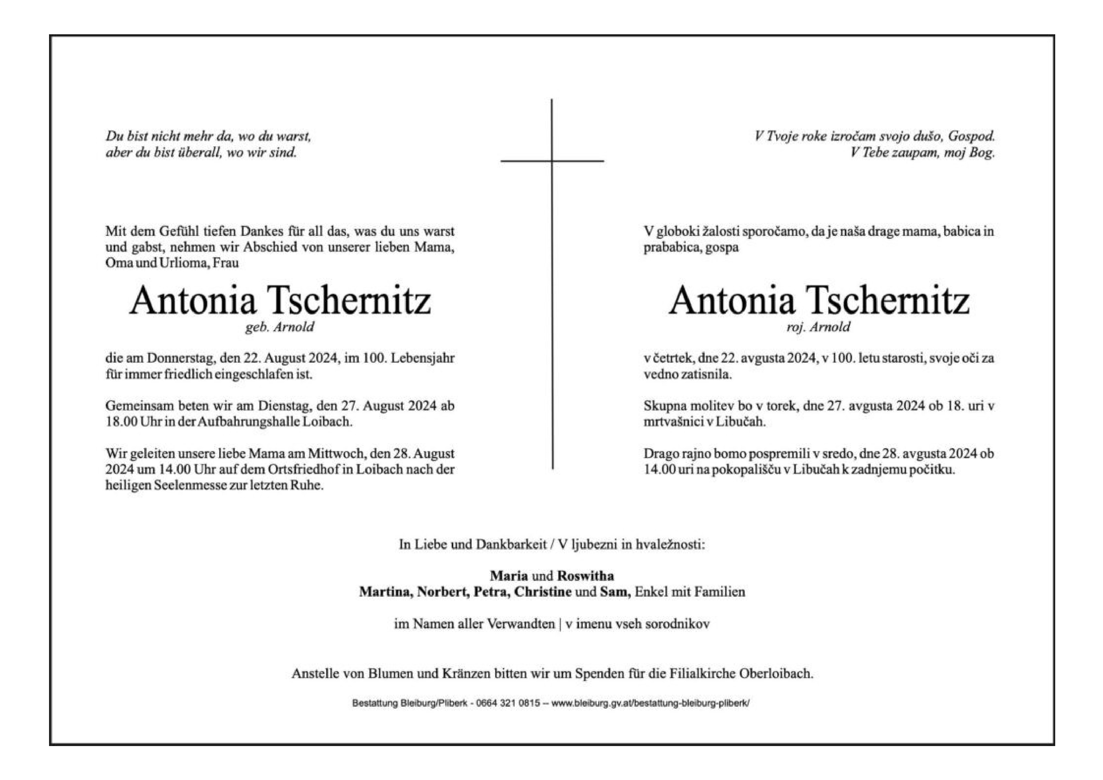 Traueranzeige von Antonia Tschernitz