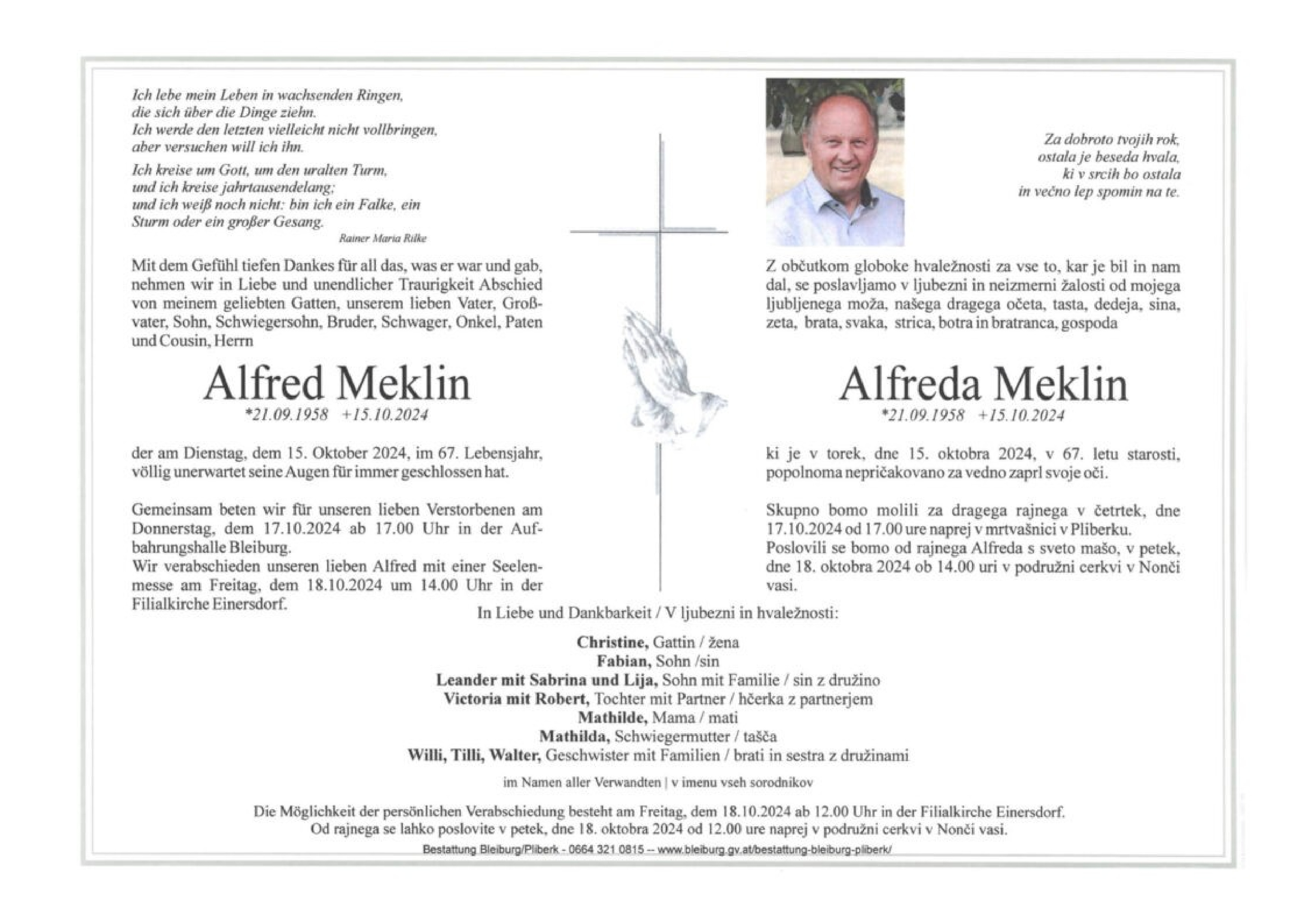 Traueranzeige von Alfred Meklin