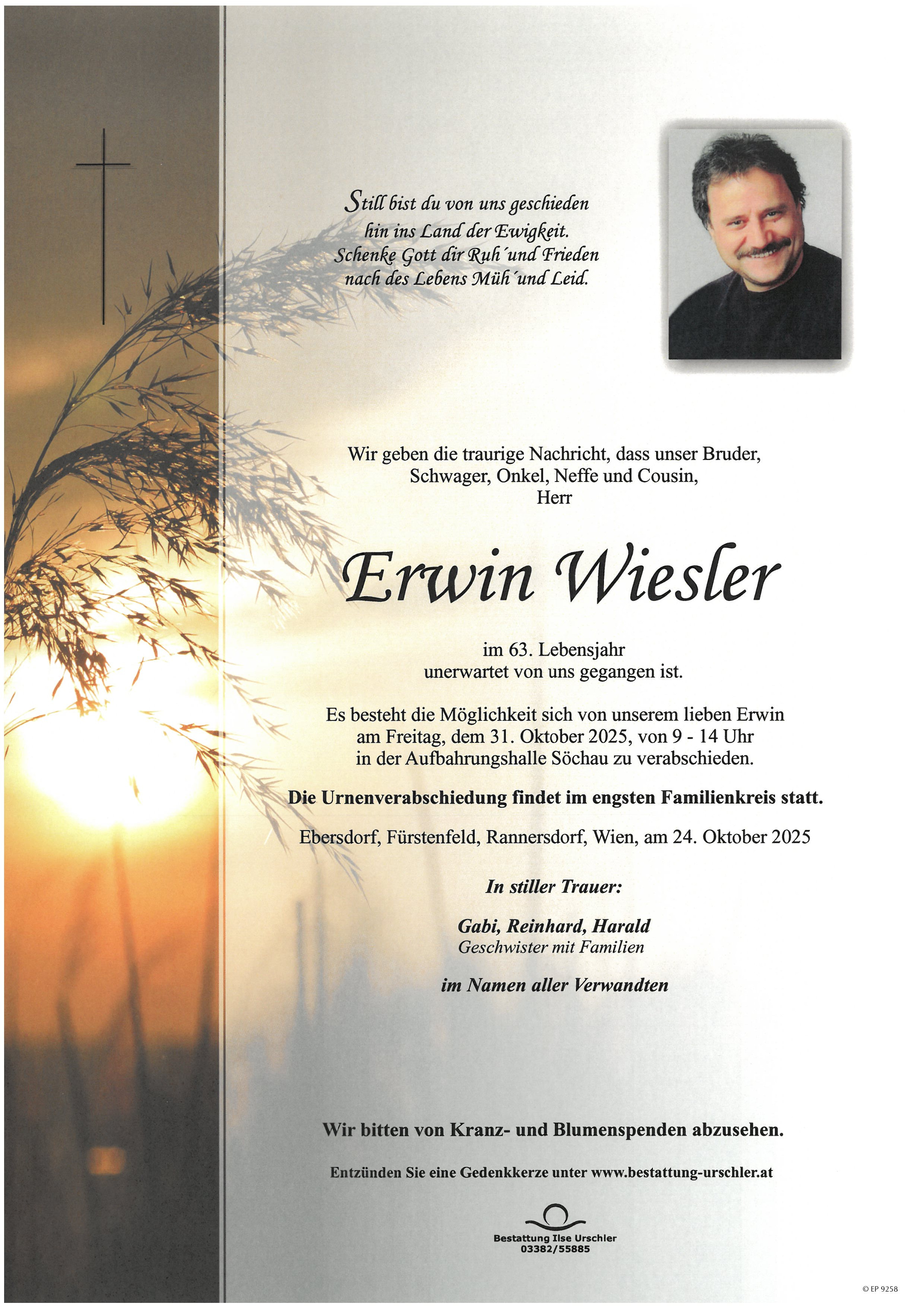 Traueranzeige von Erwin Wiesler