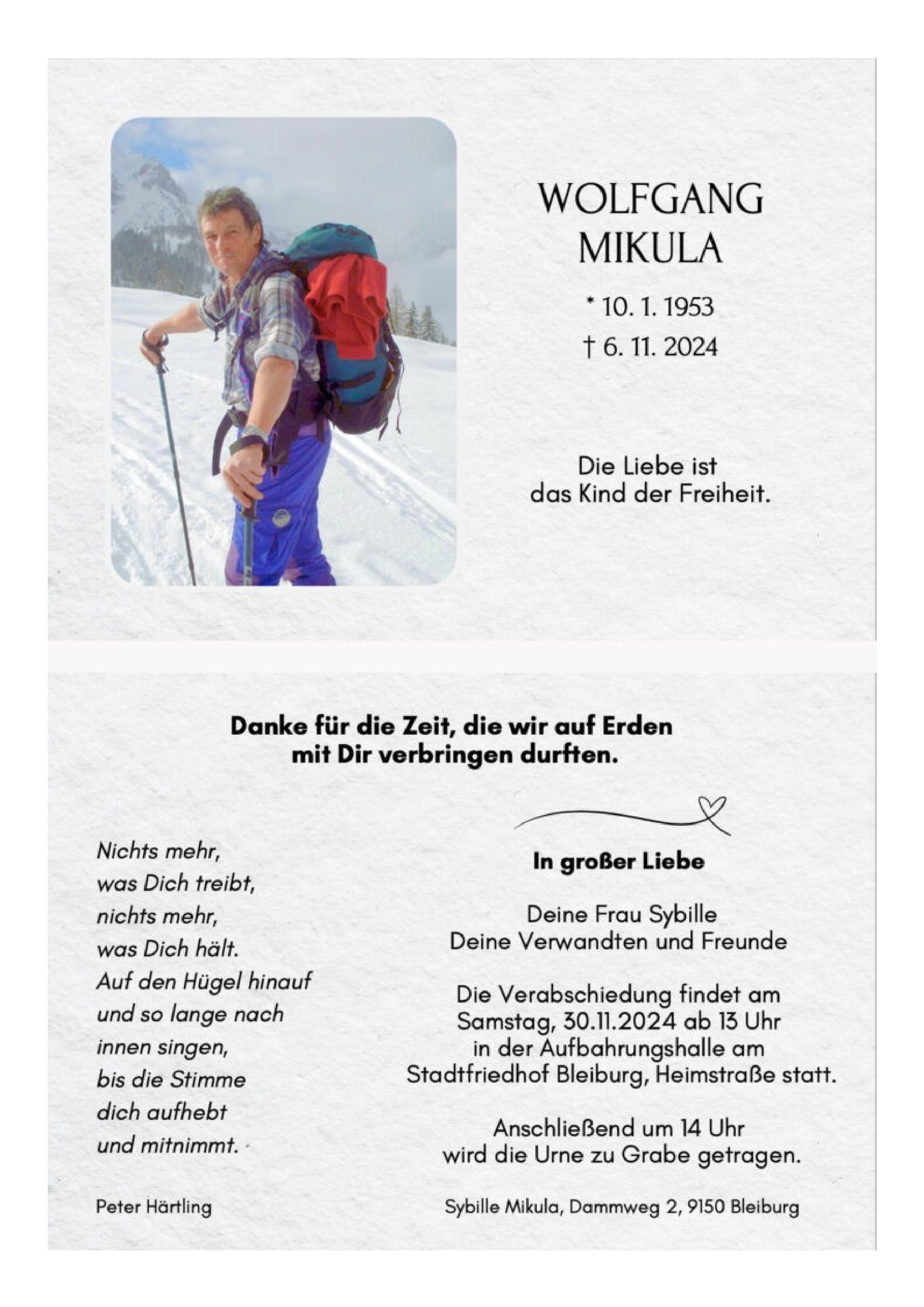 Traueranzeige von Wolfgang Mikula