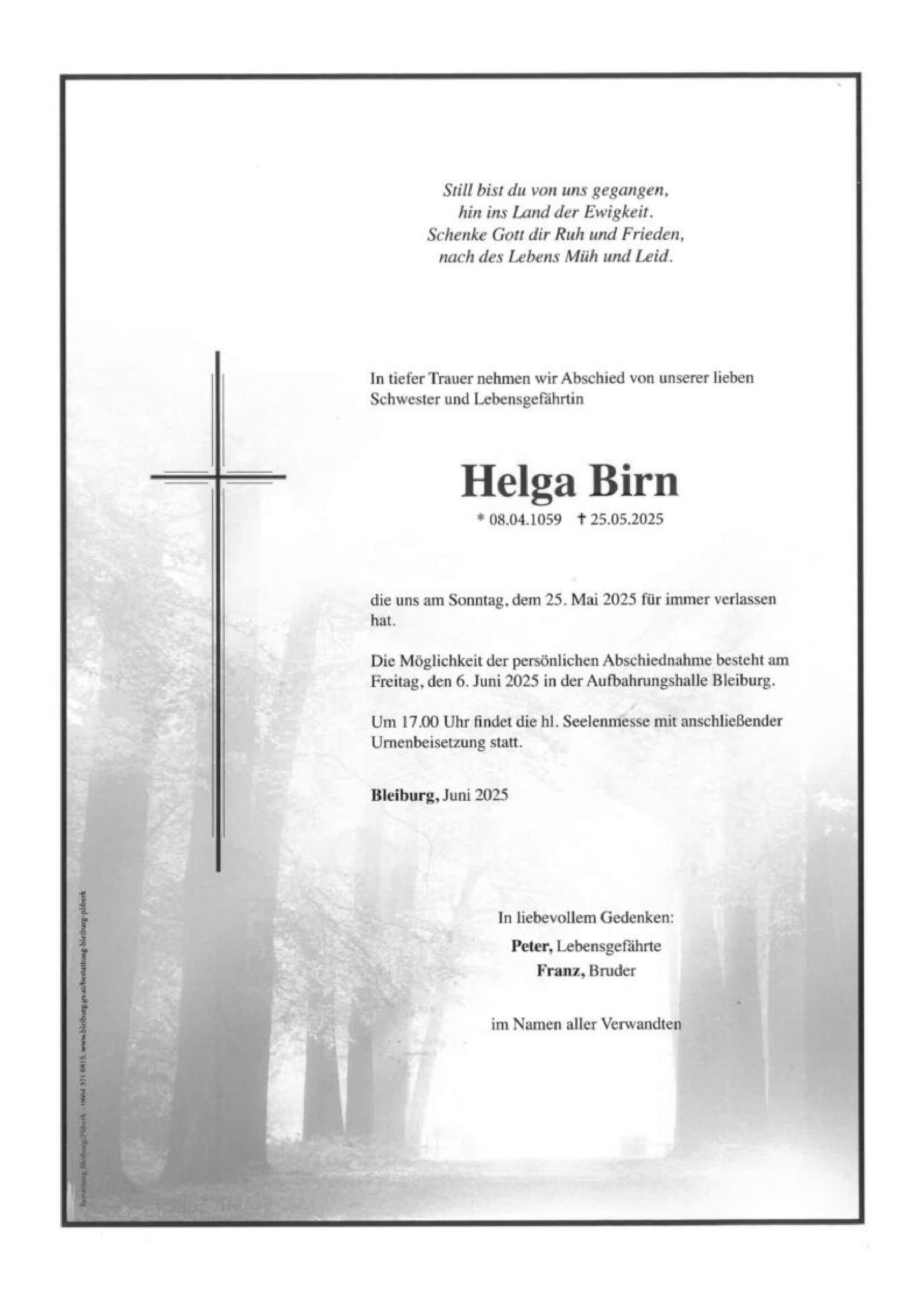 Traueranzeige von Helga Birn