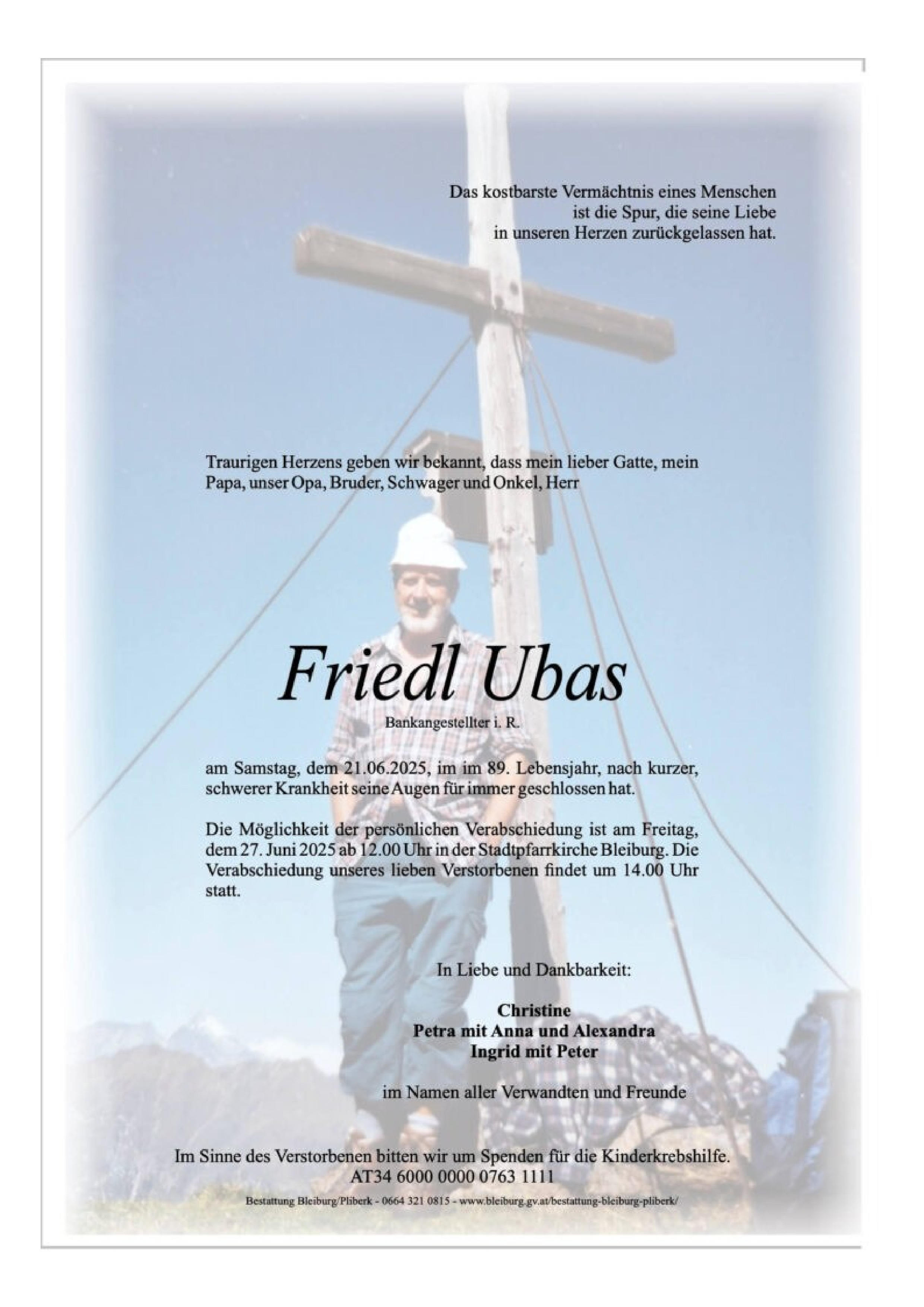 Traueranzeige von Friedrich Ubas