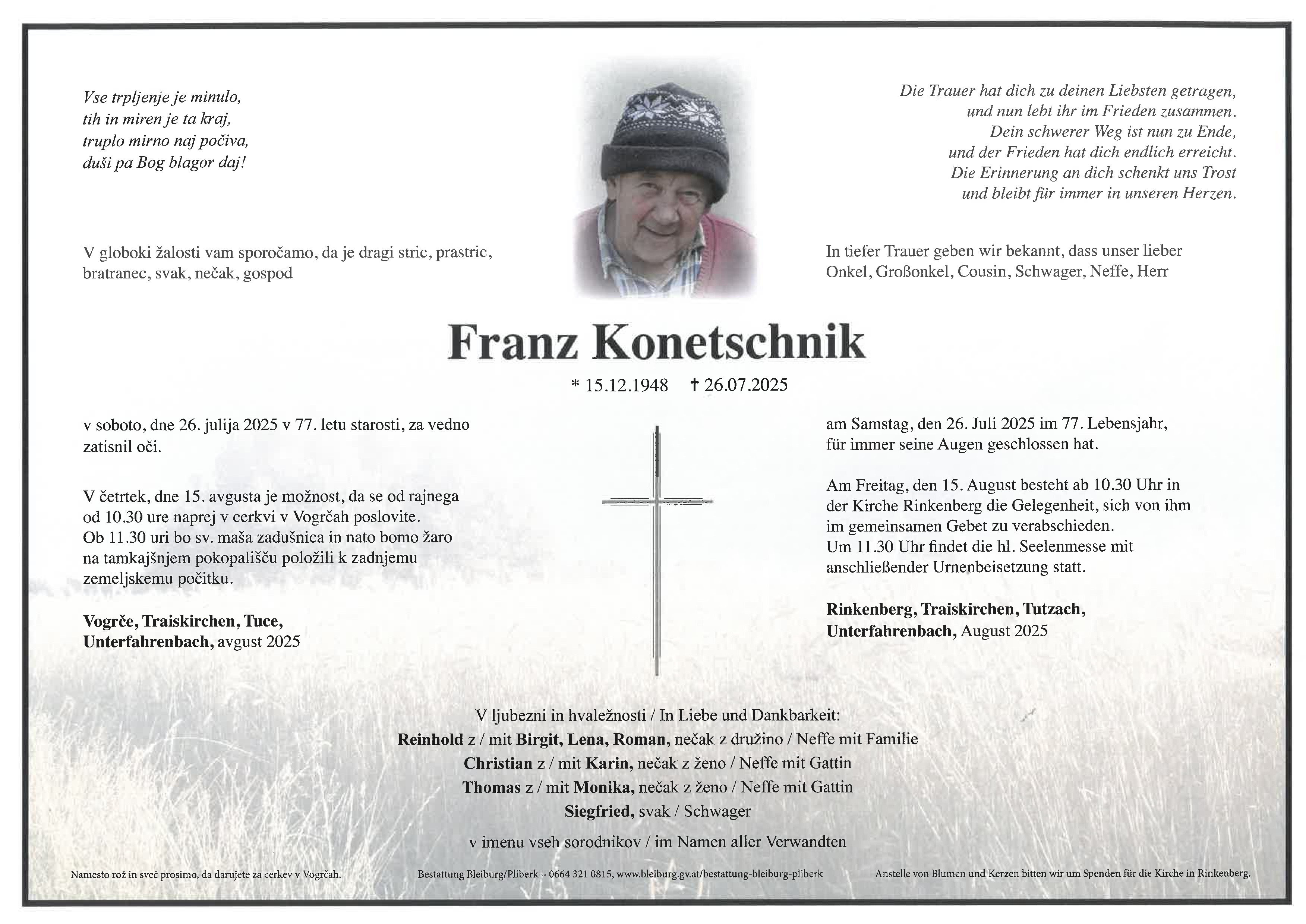 Traueranzeige von Franz Konetschnik