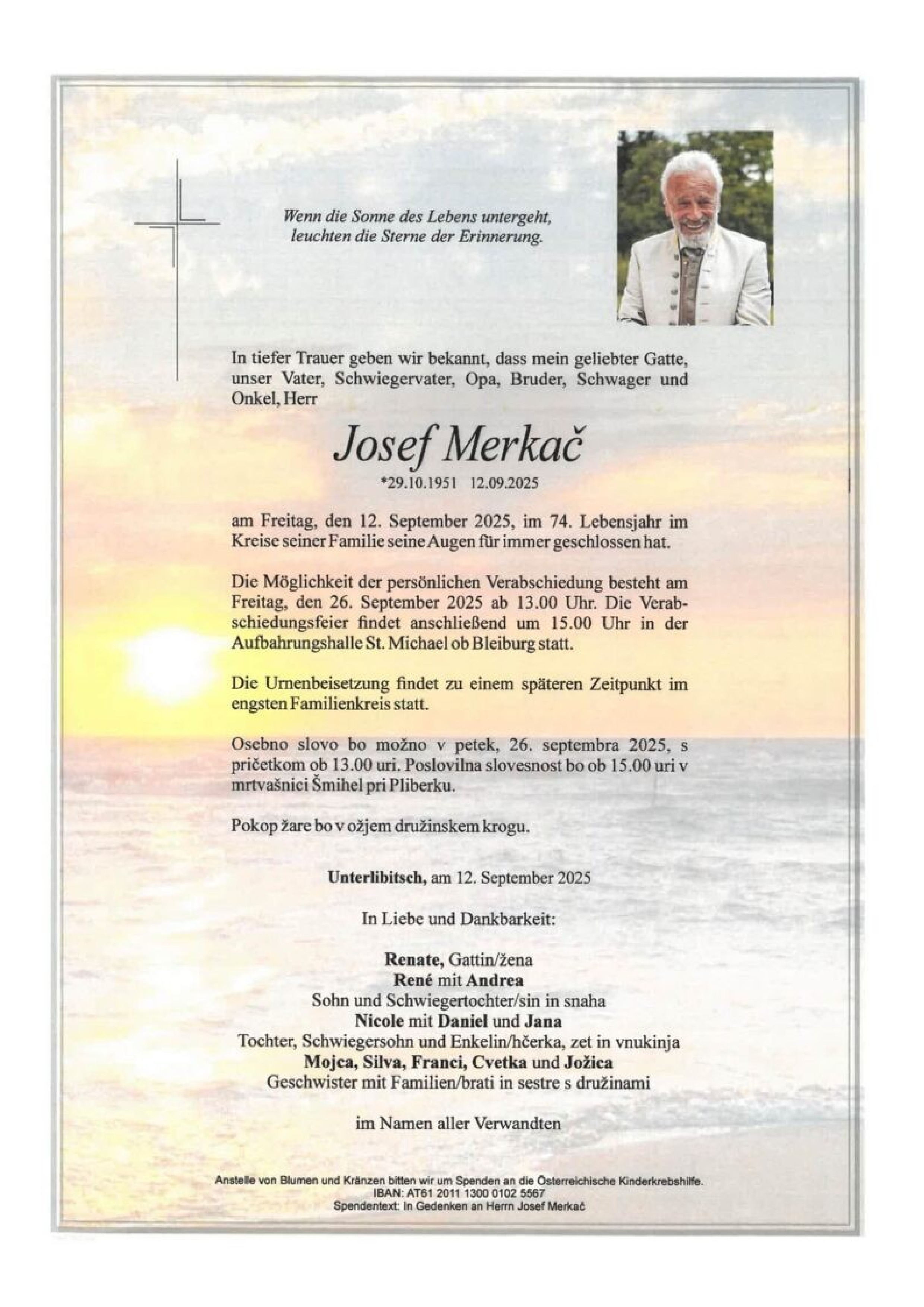 Traueranzeige von Josef Merkac