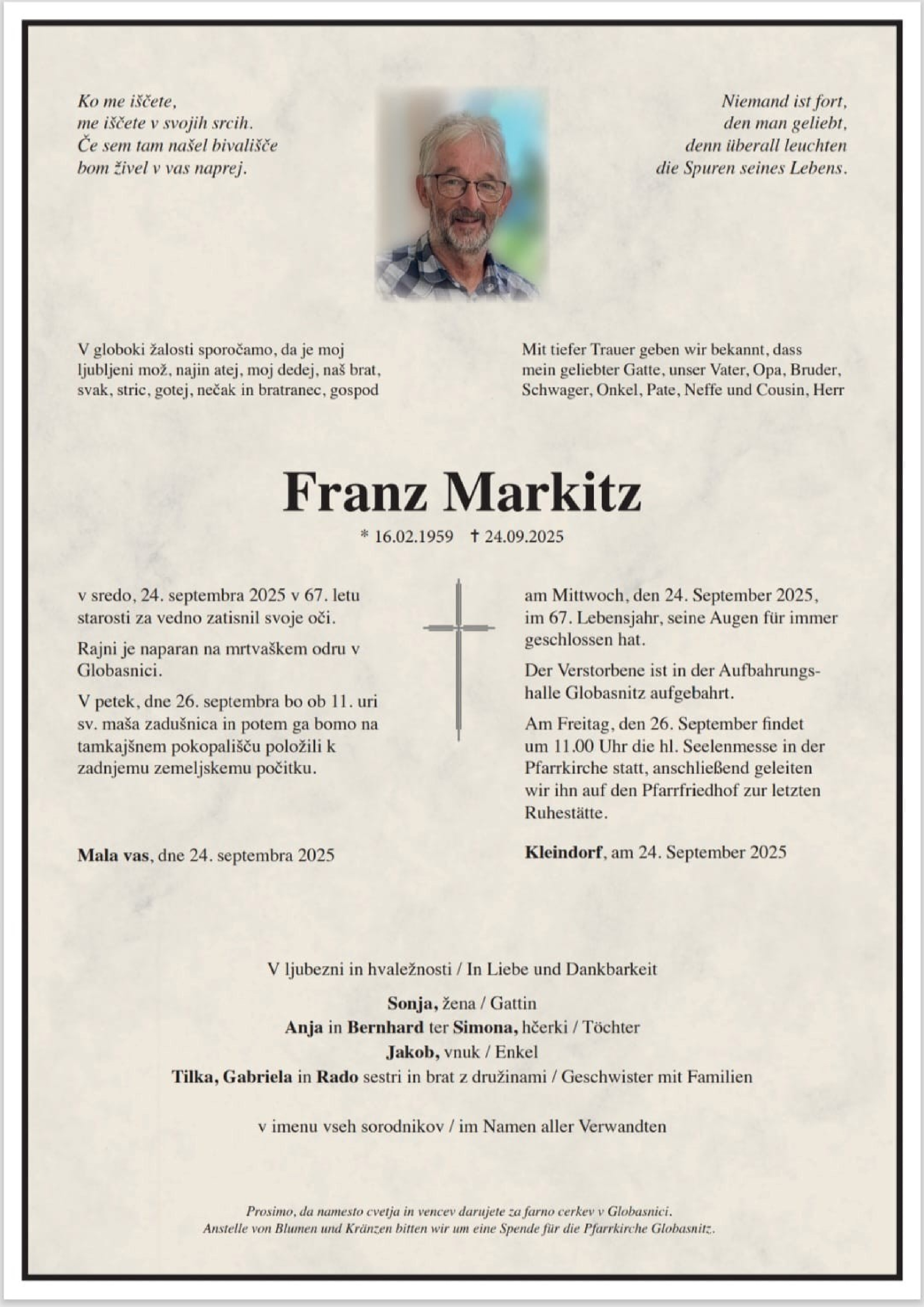 Traueranzeige von Franz Markitz