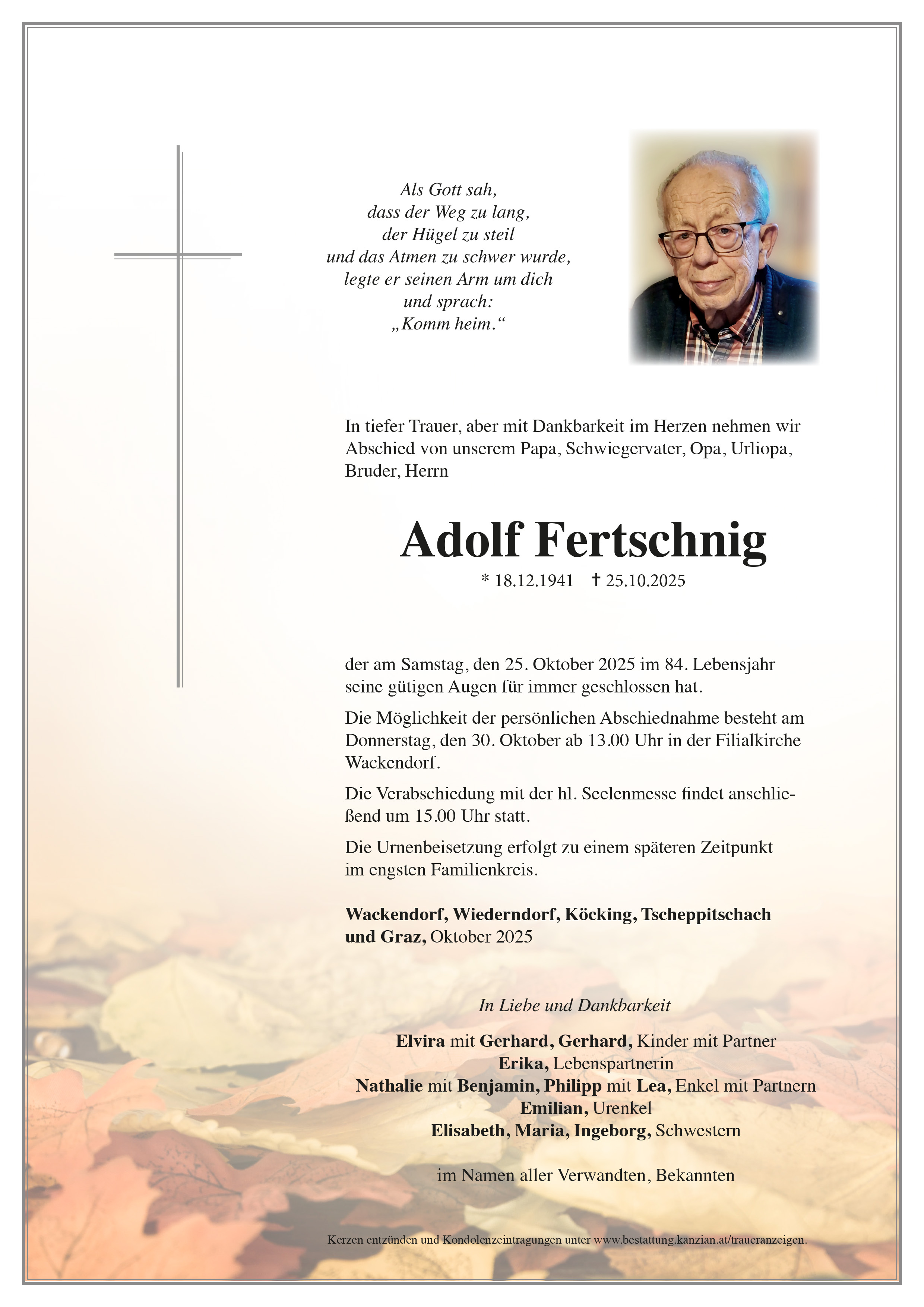 Traueranzeige von Adolf Fertschnig