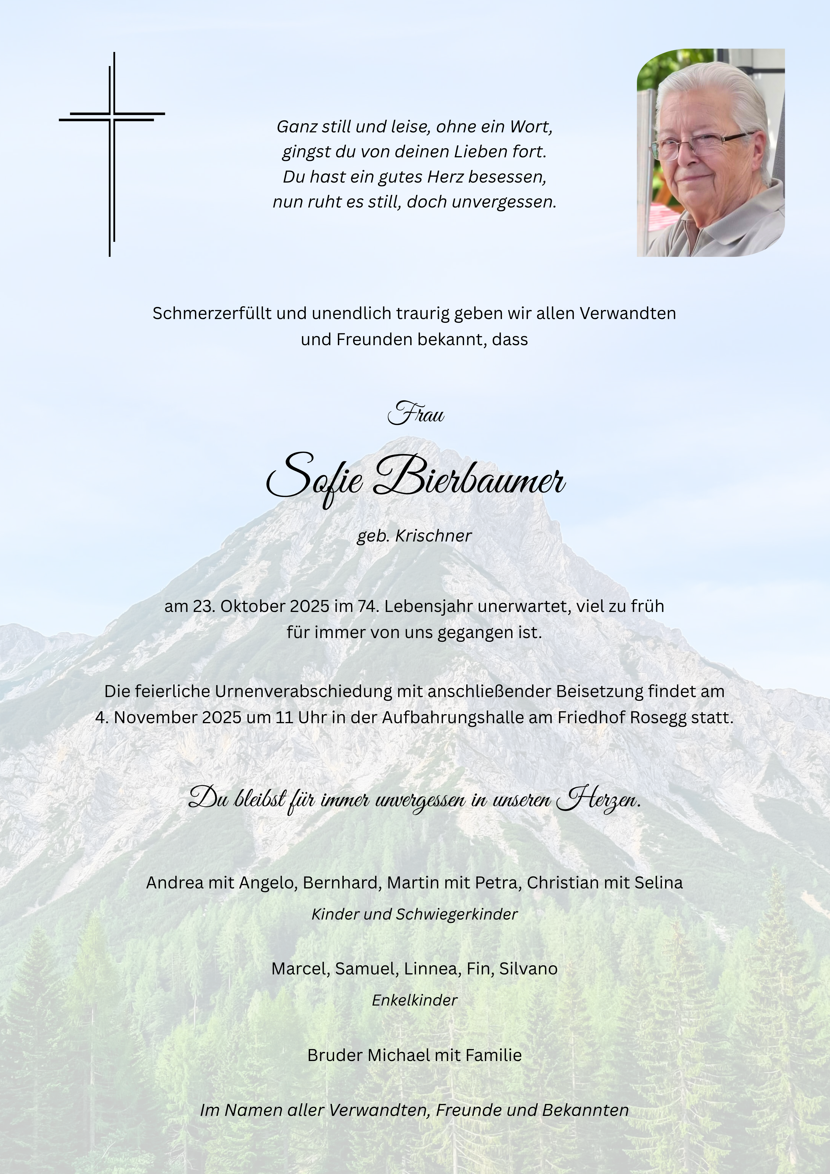 Traueranzeige von Sofie Bierbaumer