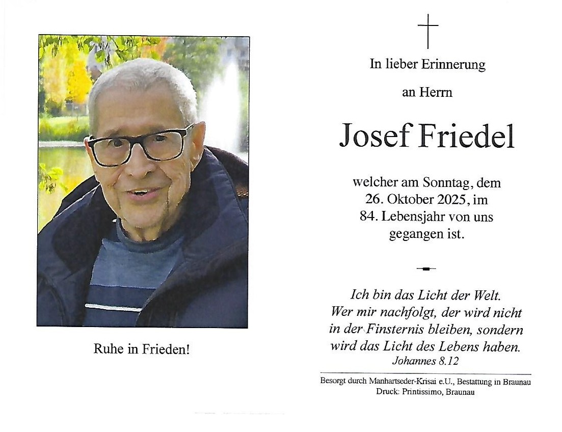 Traueranzeige von Josef Friedel