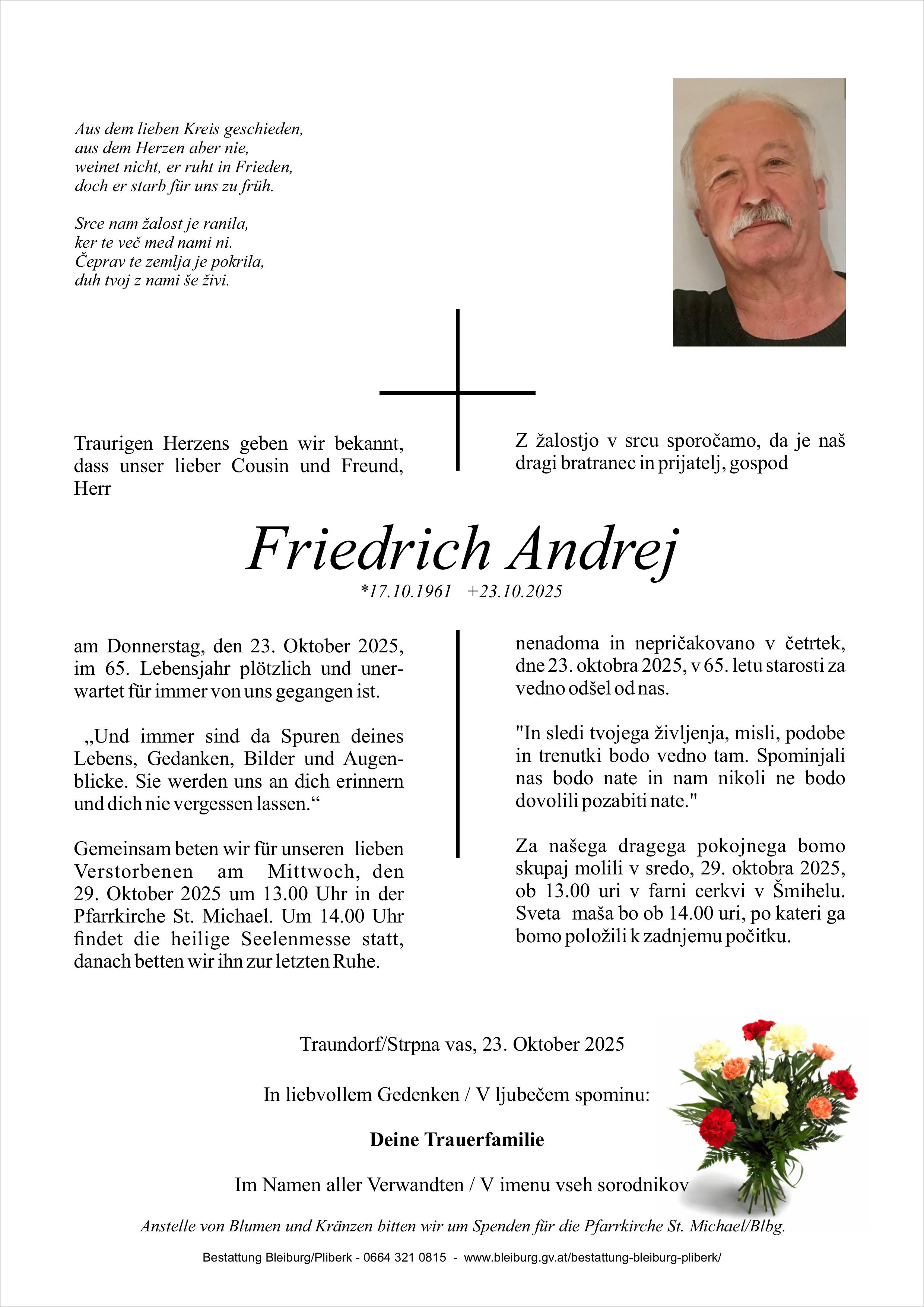 Traueranzeige von Friedrich Andrej