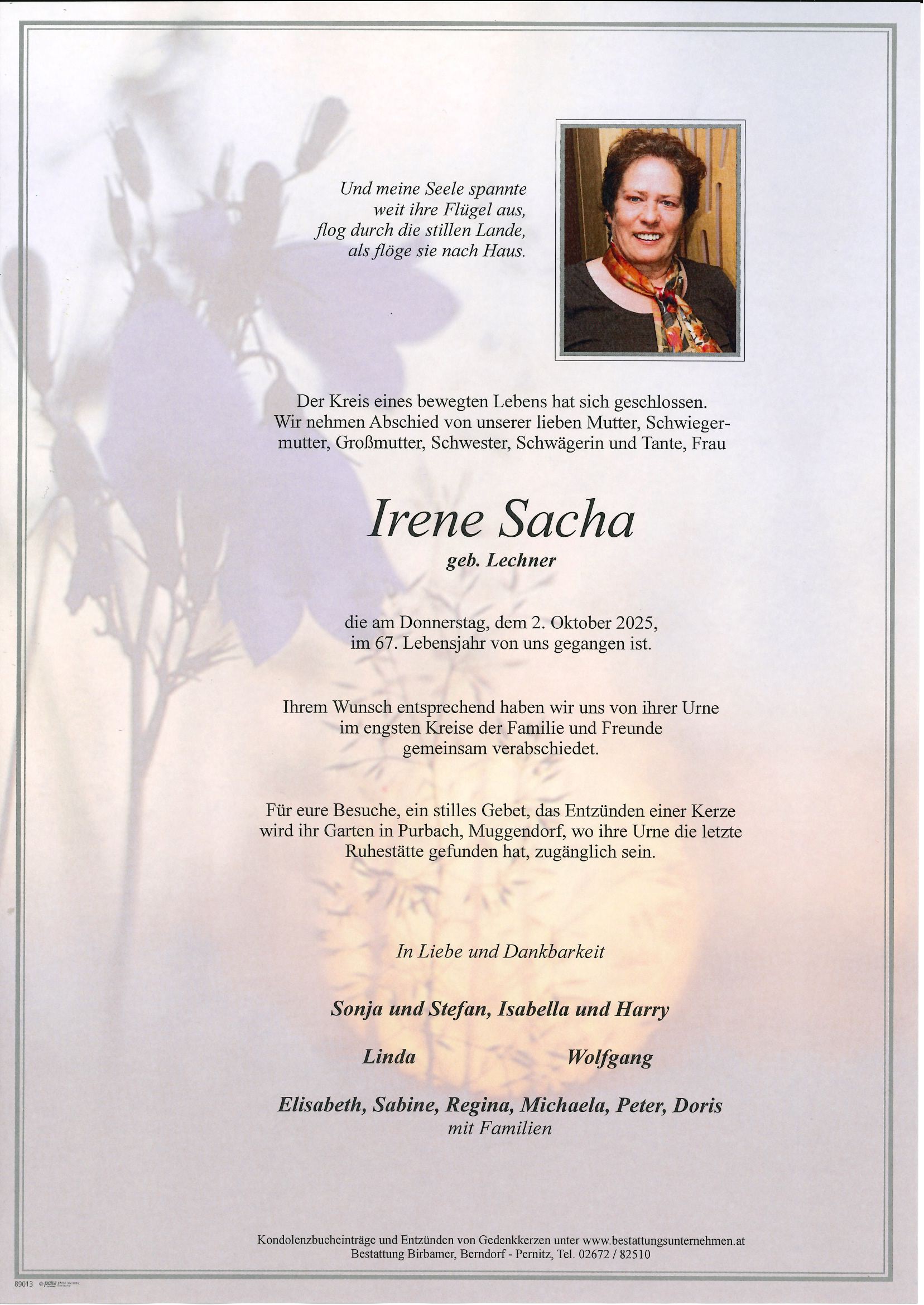 Traueranzeige von Irene Sacha