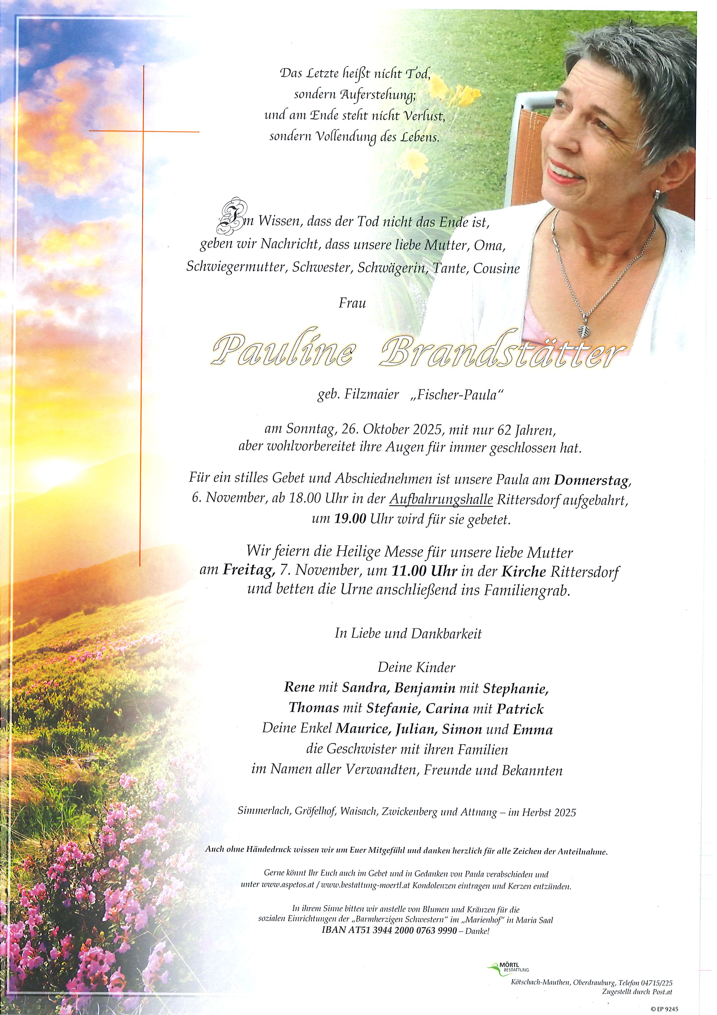 Traueranzeige von Pauline Brandstätter