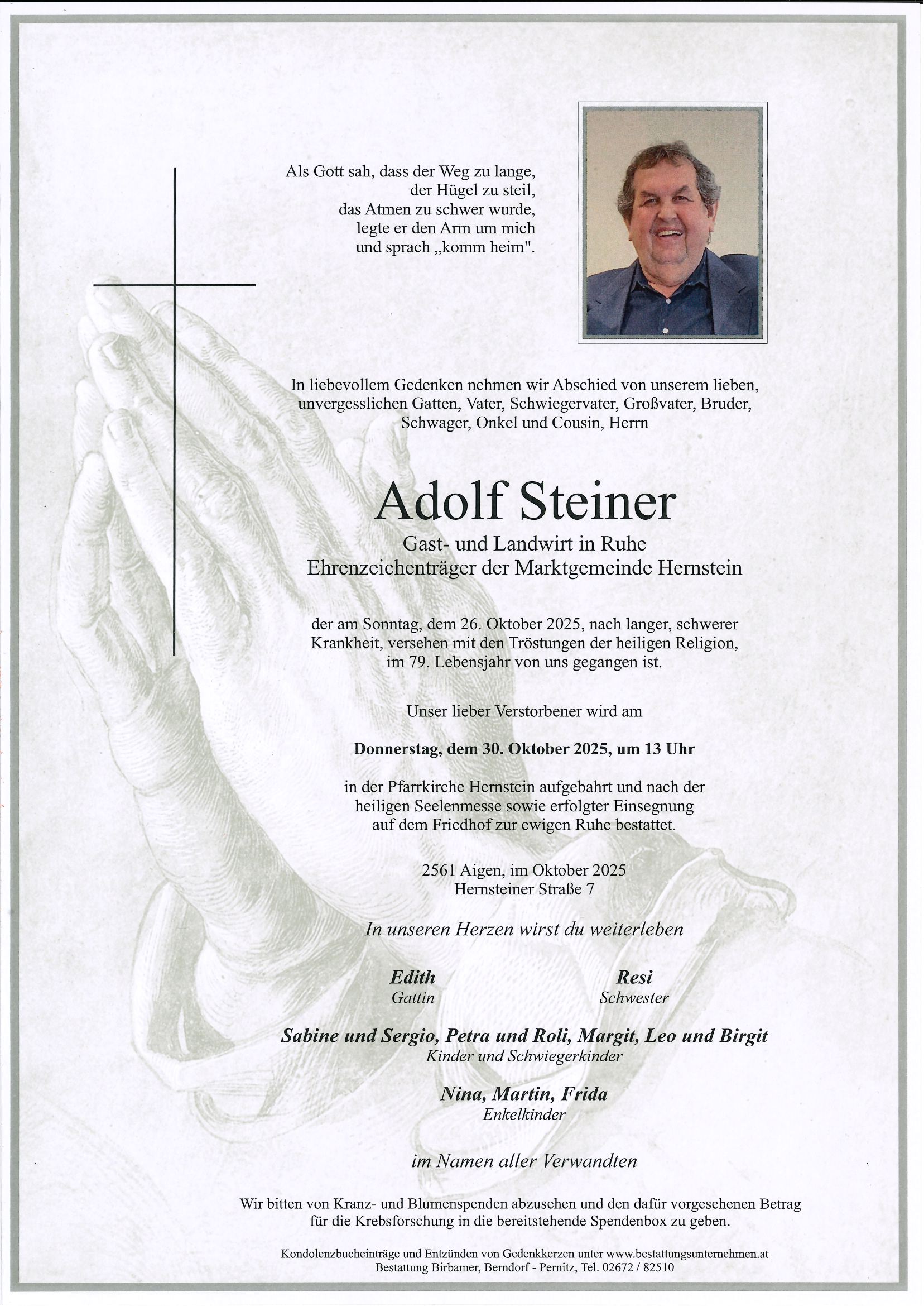 Traueranzeige von Adolf Steiner