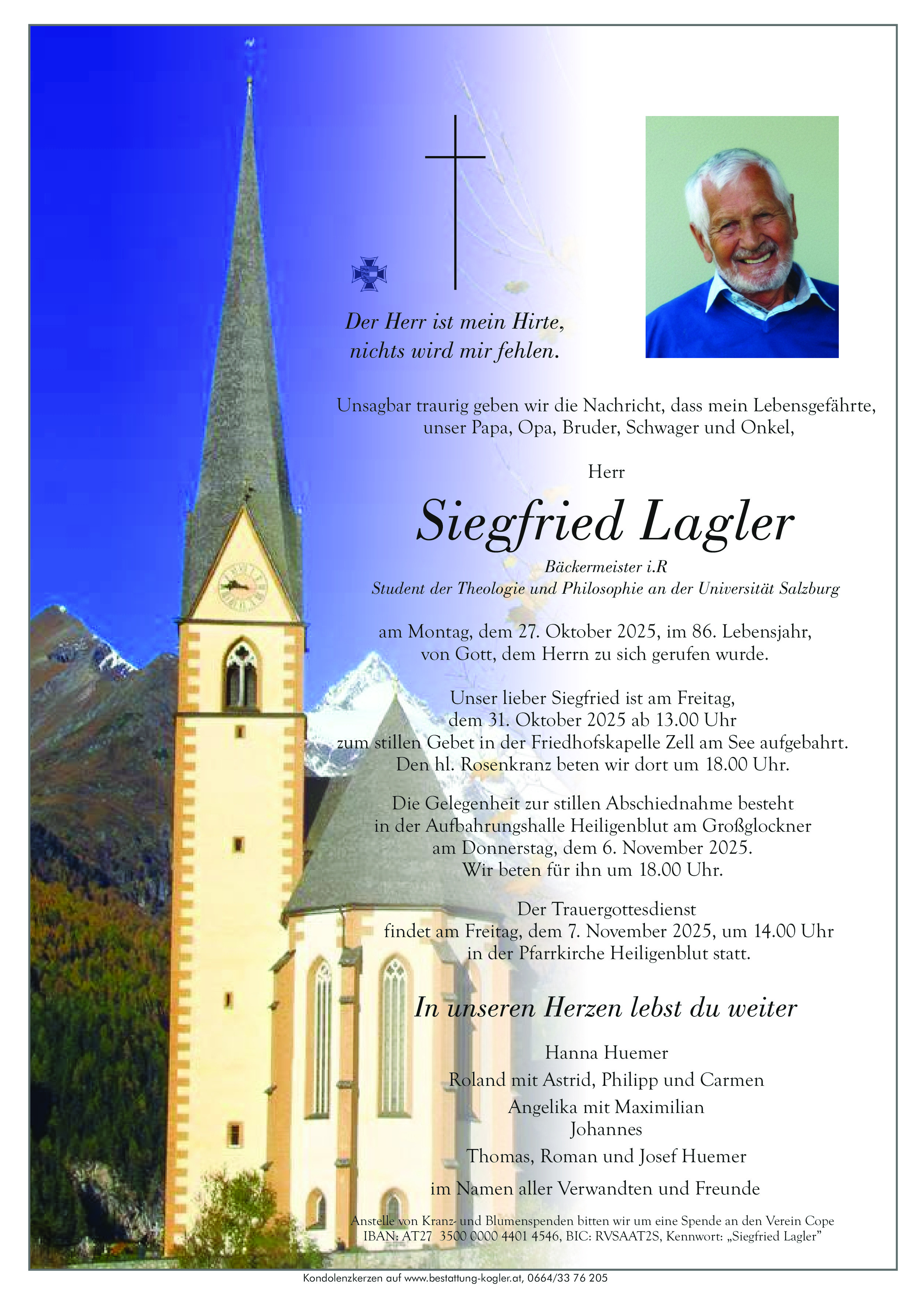 Traueranzeige von Siegfried Lagler