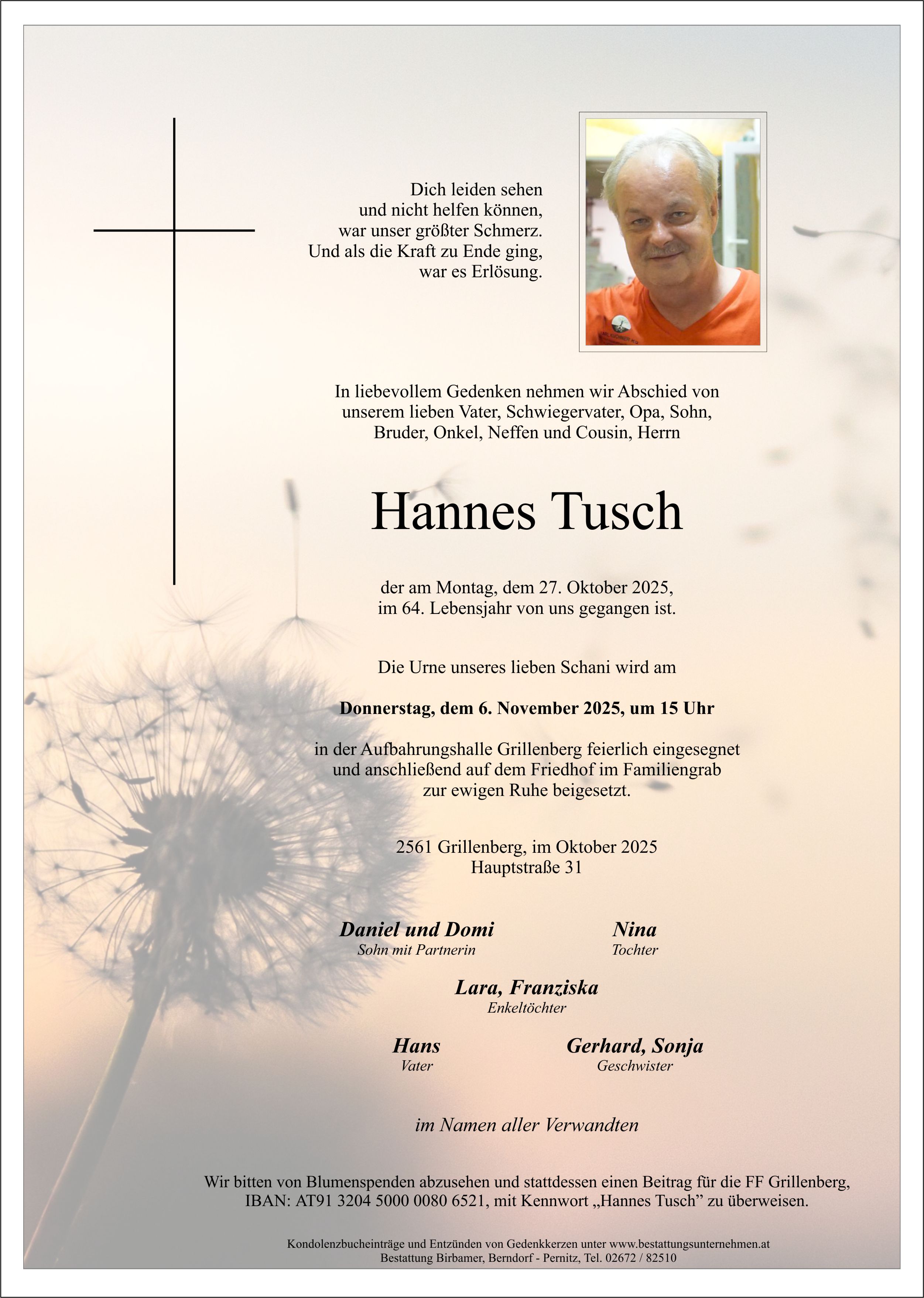 Traueranzeige von Hannes Tusch