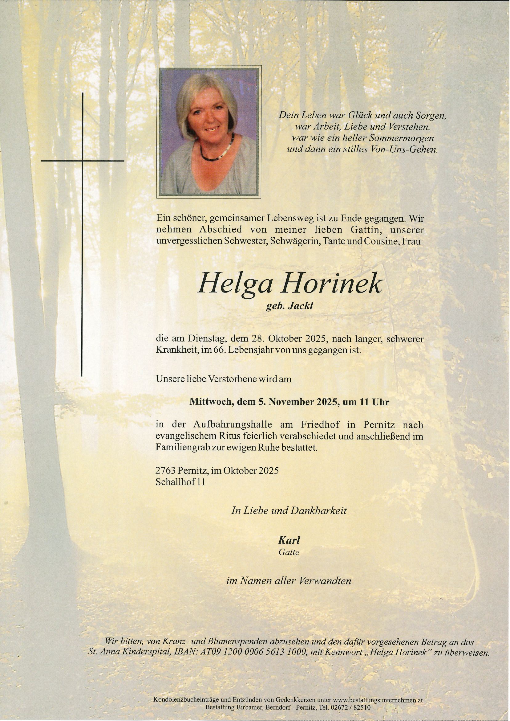 Traueranzeige von Helga Horinek