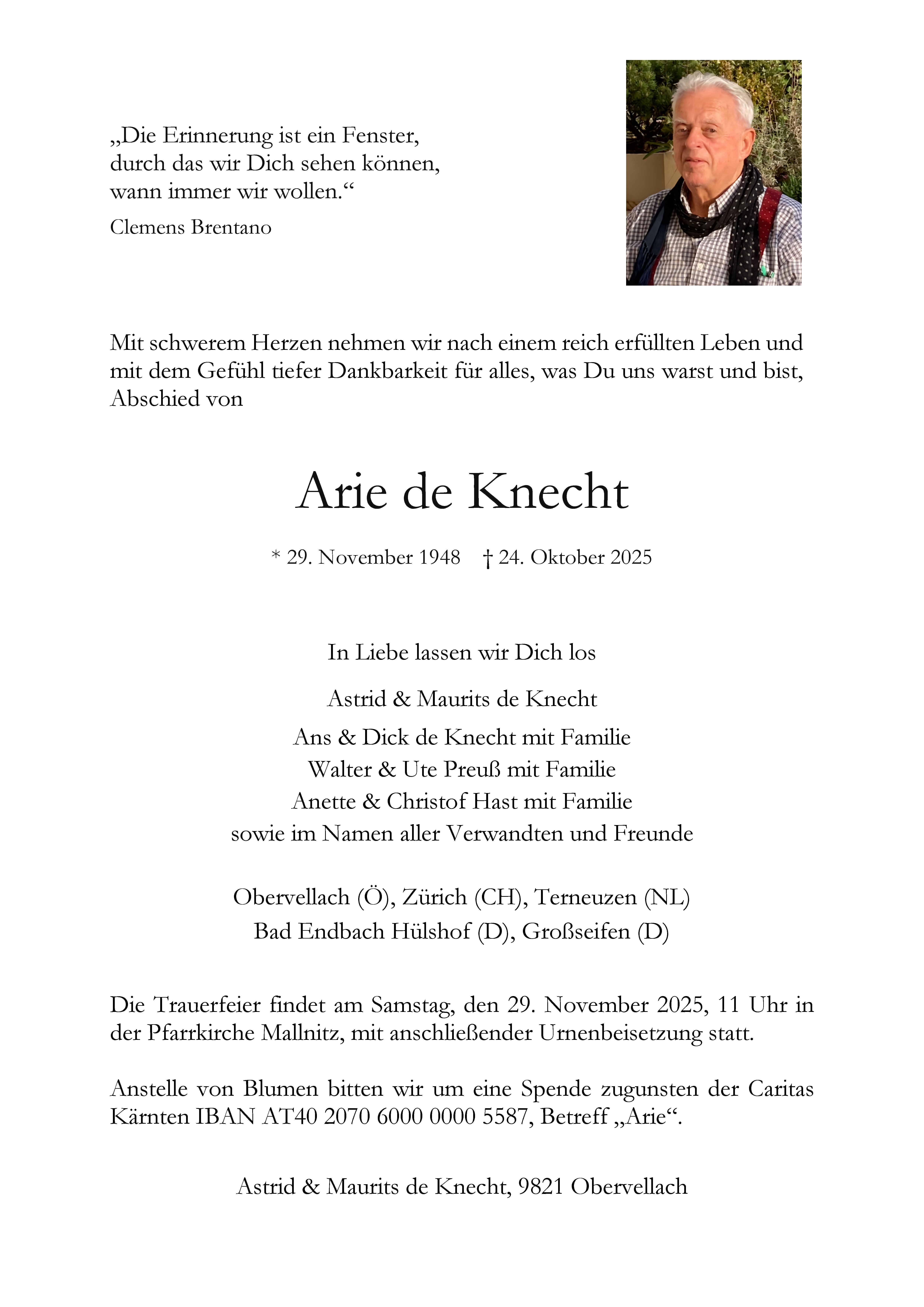 Traueranzeige von Arie de Knecht