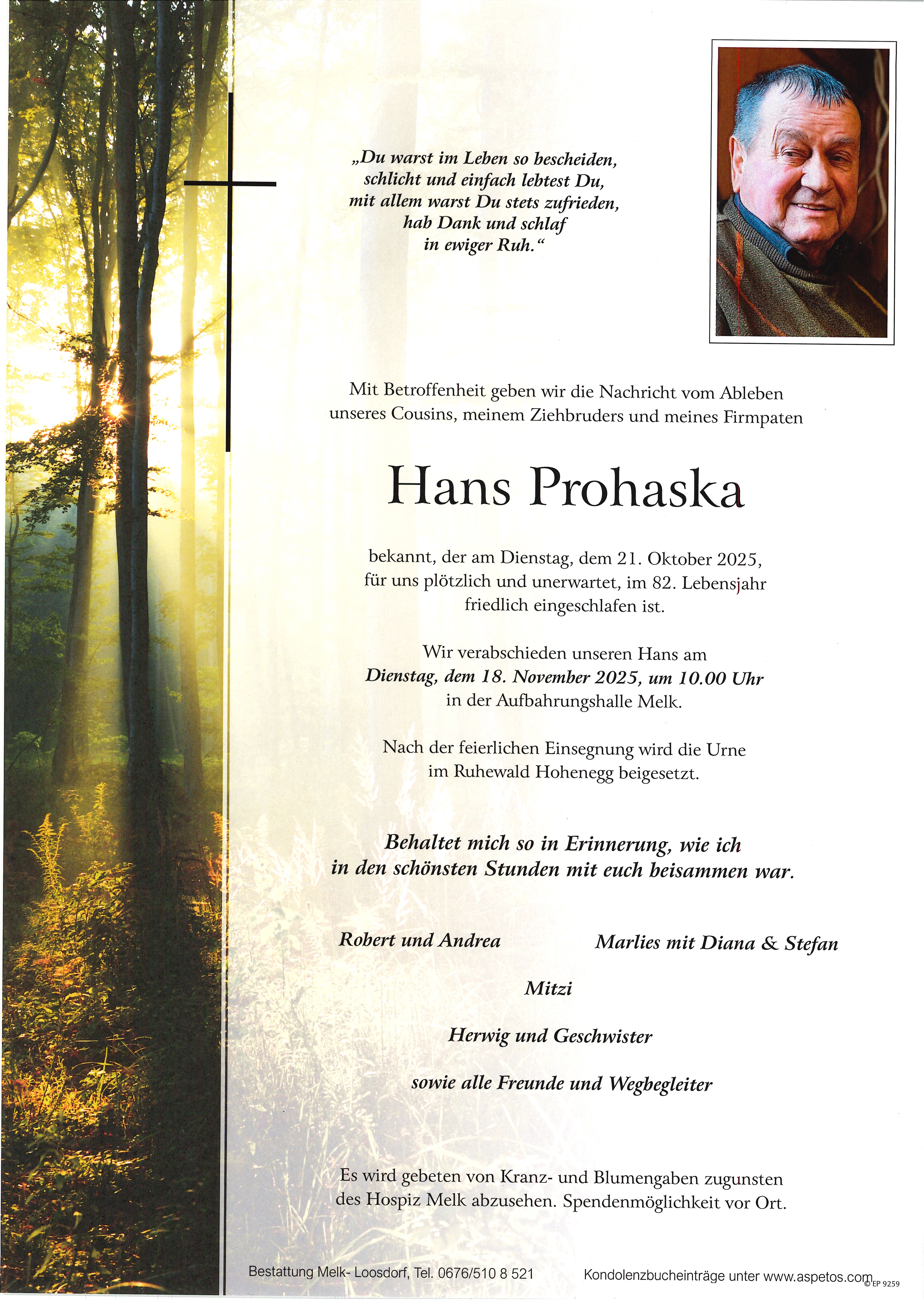 Traueranzeige von Hans Prohaska