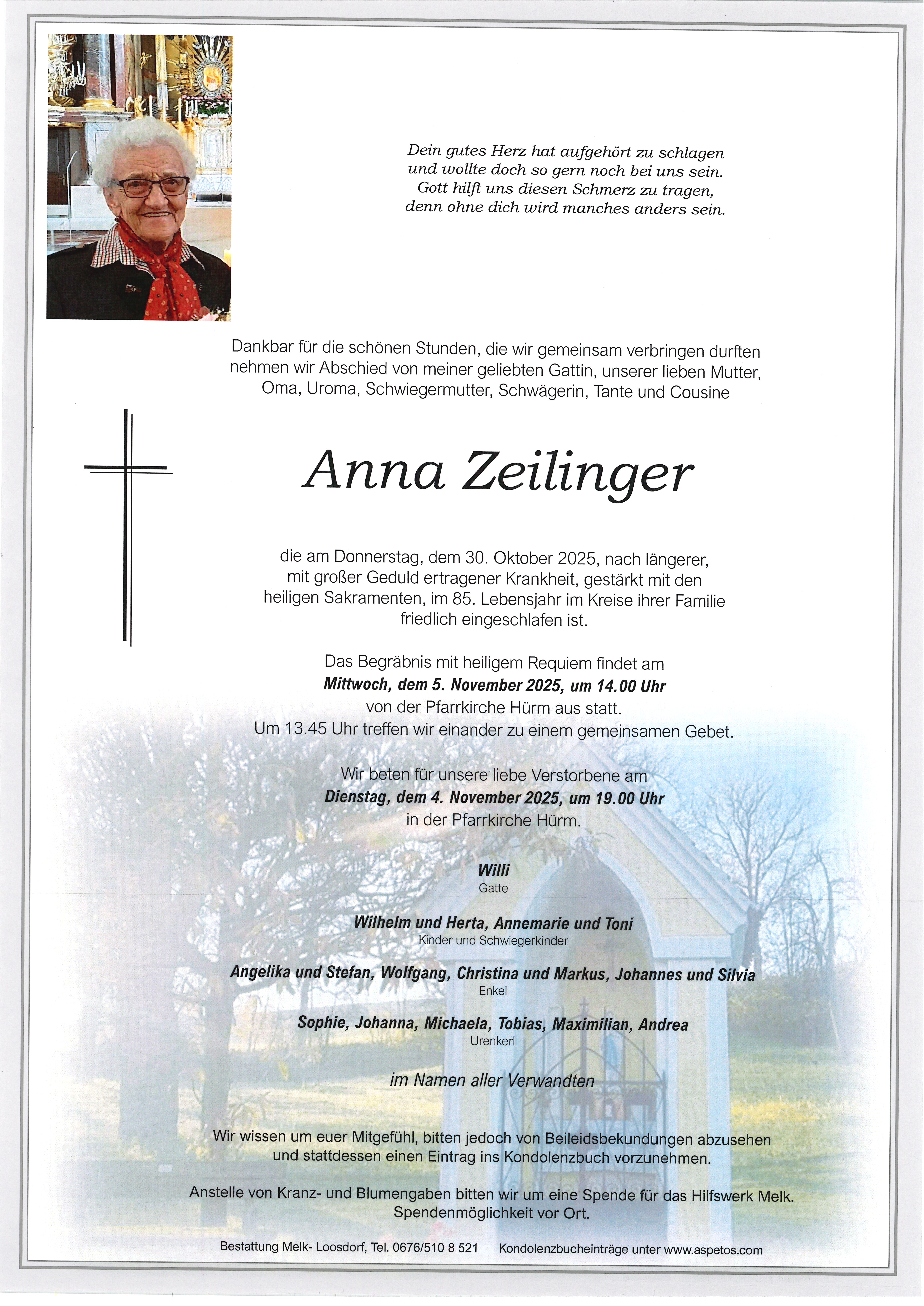 Traueranzeige von Anna Zeilinger