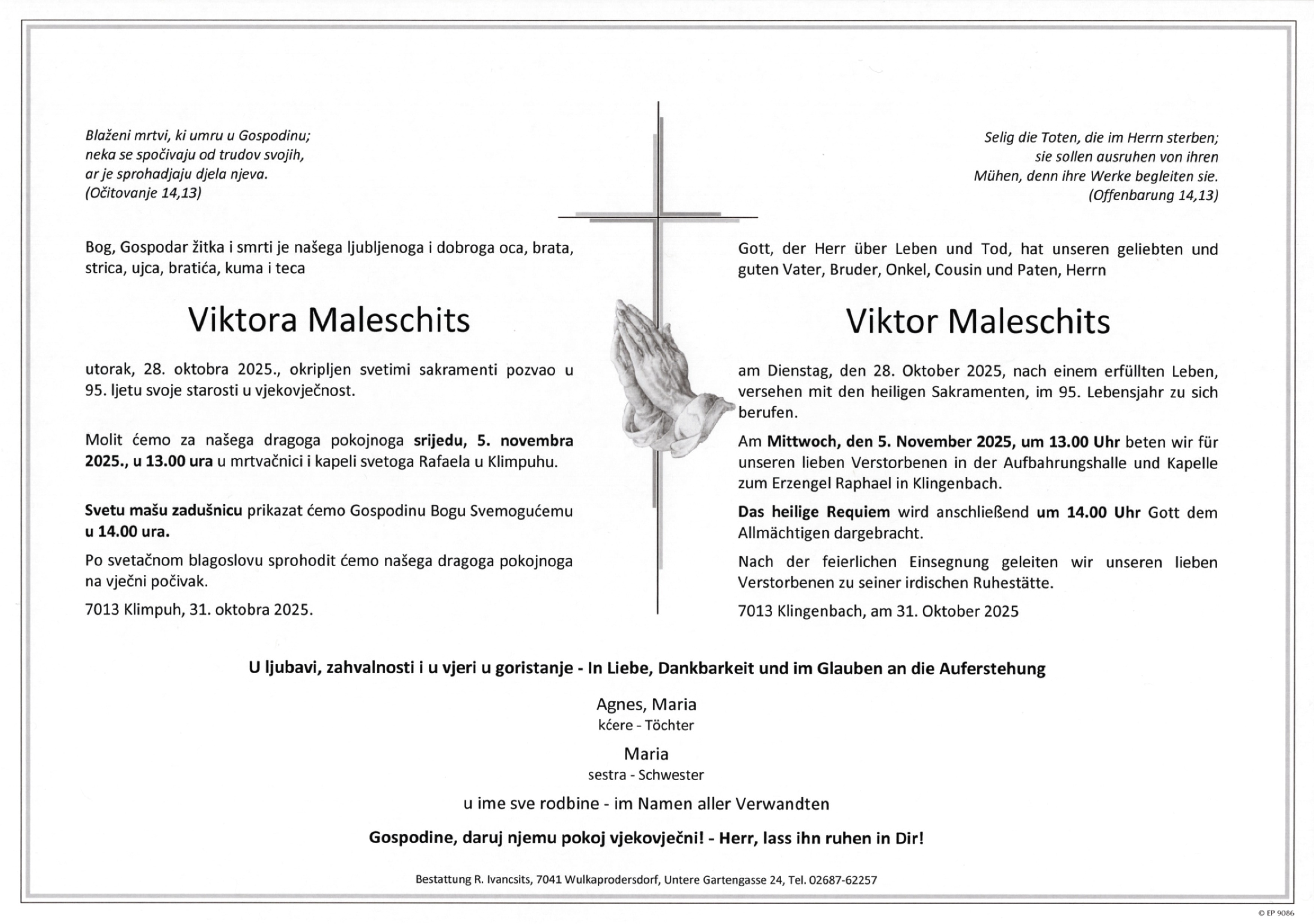 Traueranzeige von Viktor Maleschits