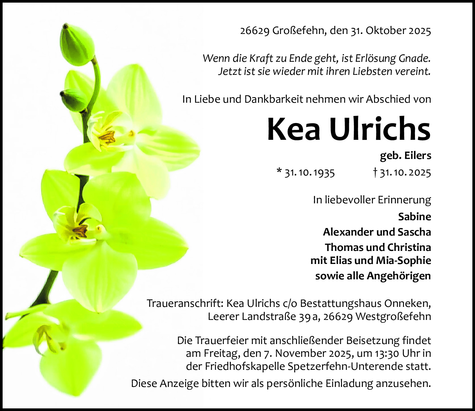 Traueranzeige von Aafkea Ulrichs