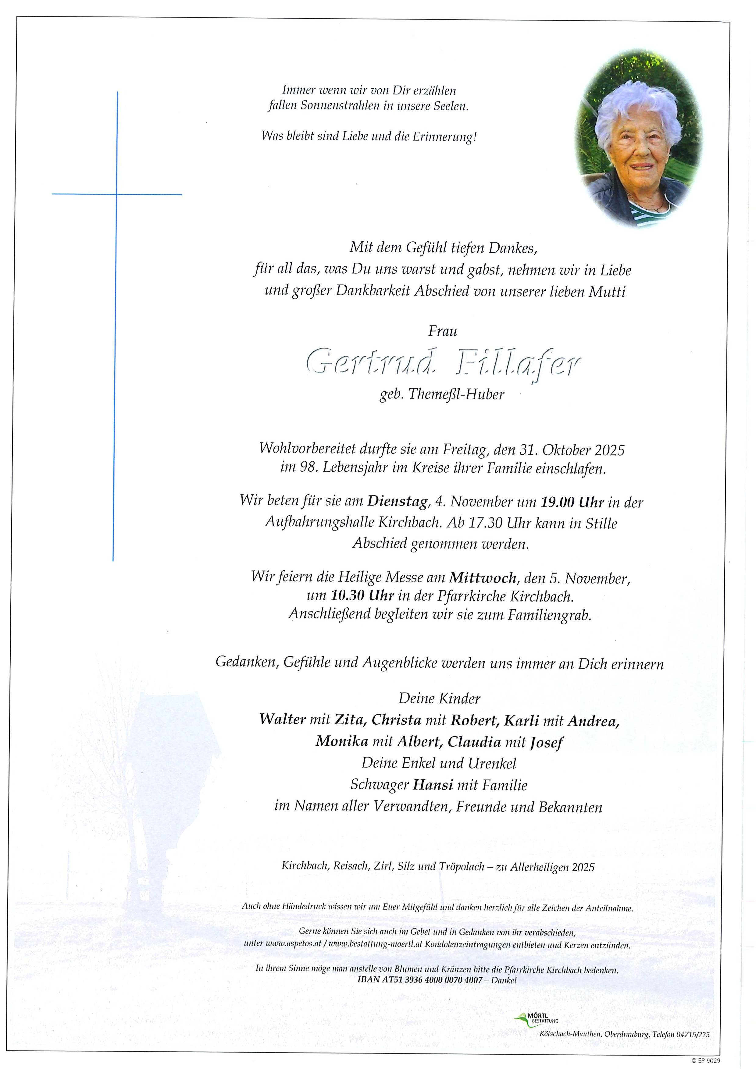 Traueranzeige von Gertrud Fillafer
