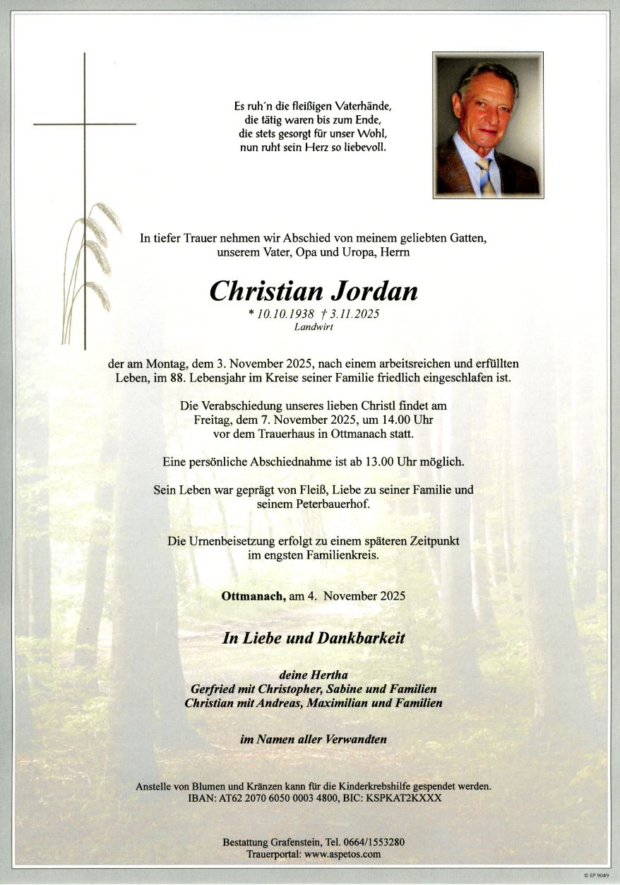 Traueranzeige von Christian Jordan