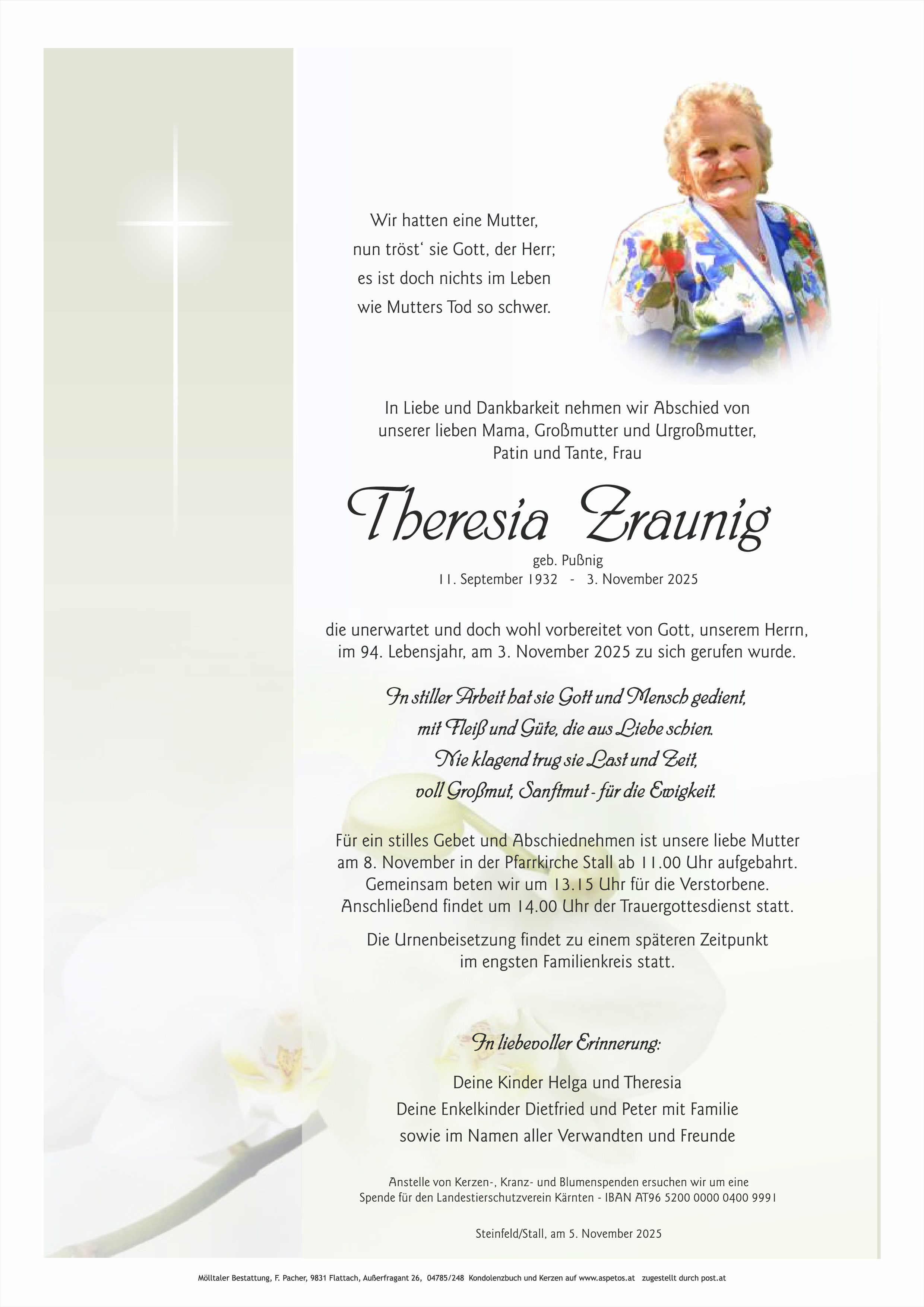 Traueranzeige von Theresia Zraunig