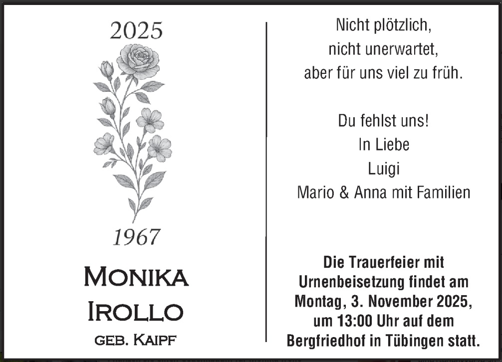 Traueranzeige von Monika Irollo