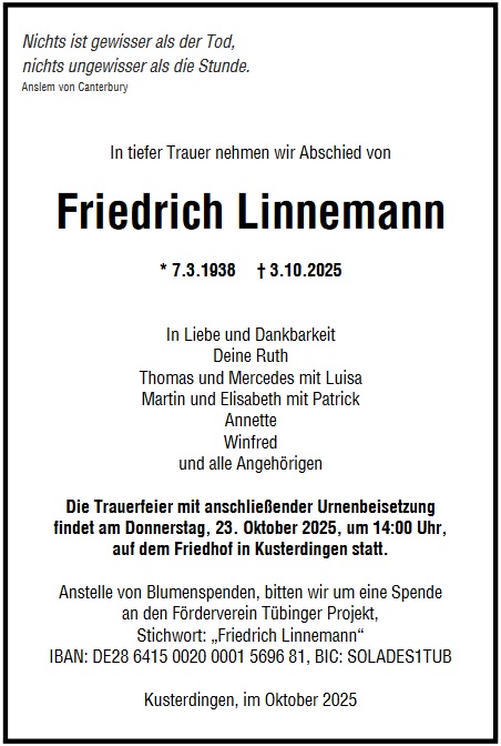 Traueranzeige von Friedrich Linnemann