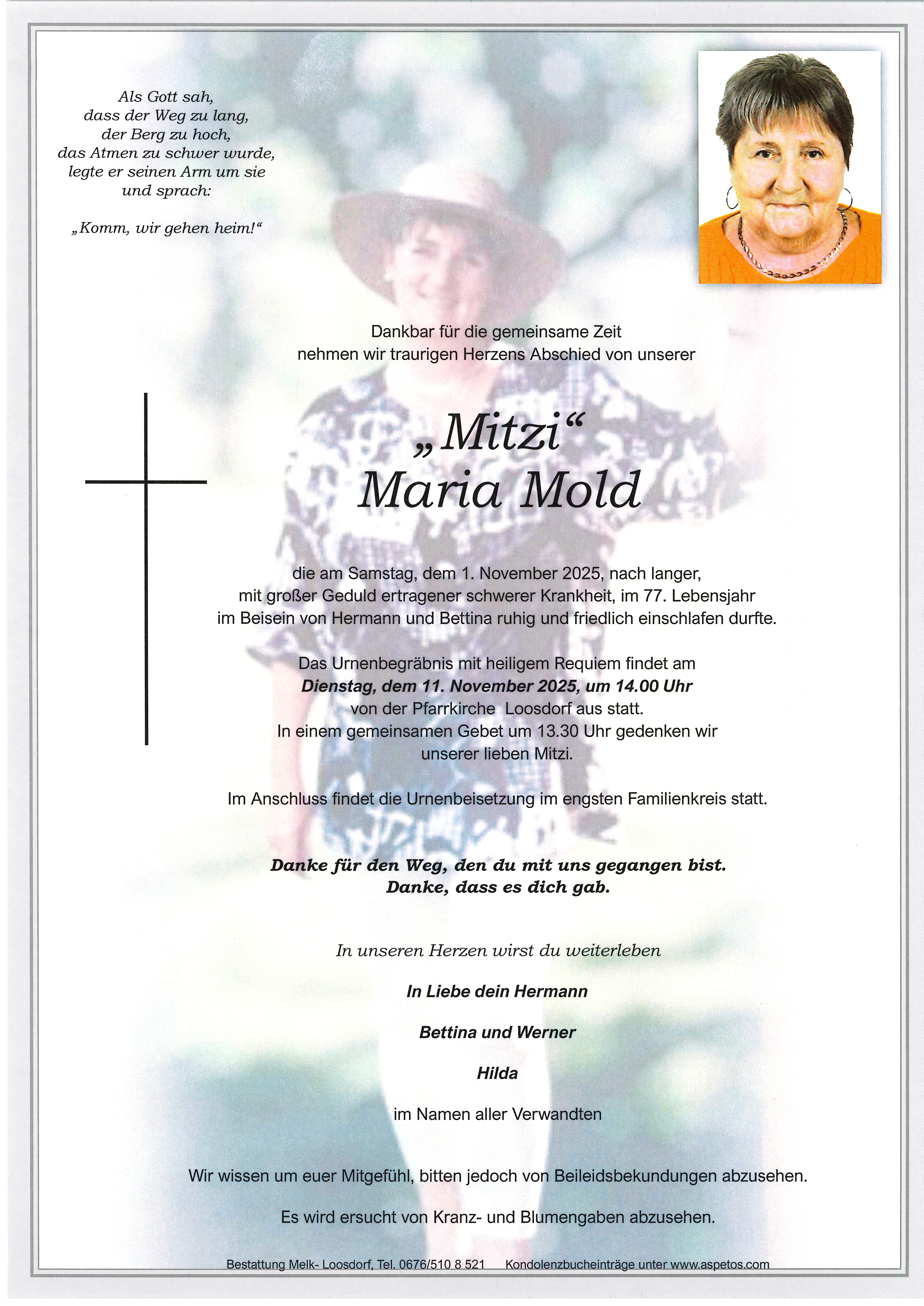 Traueranzeige von "Mitzi"    Maria Mold