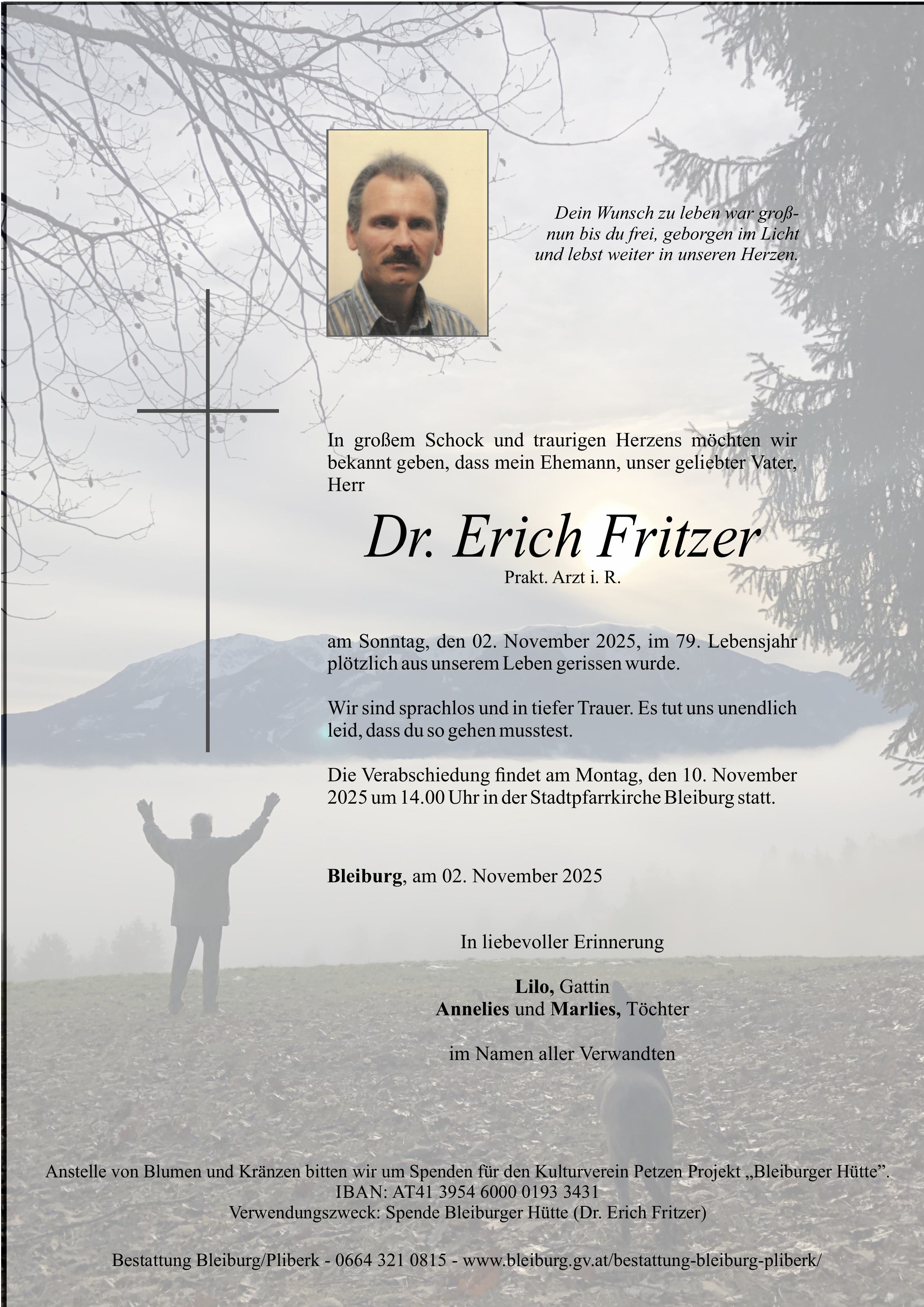 Traueranzeige von Dr. Erich Fritzer