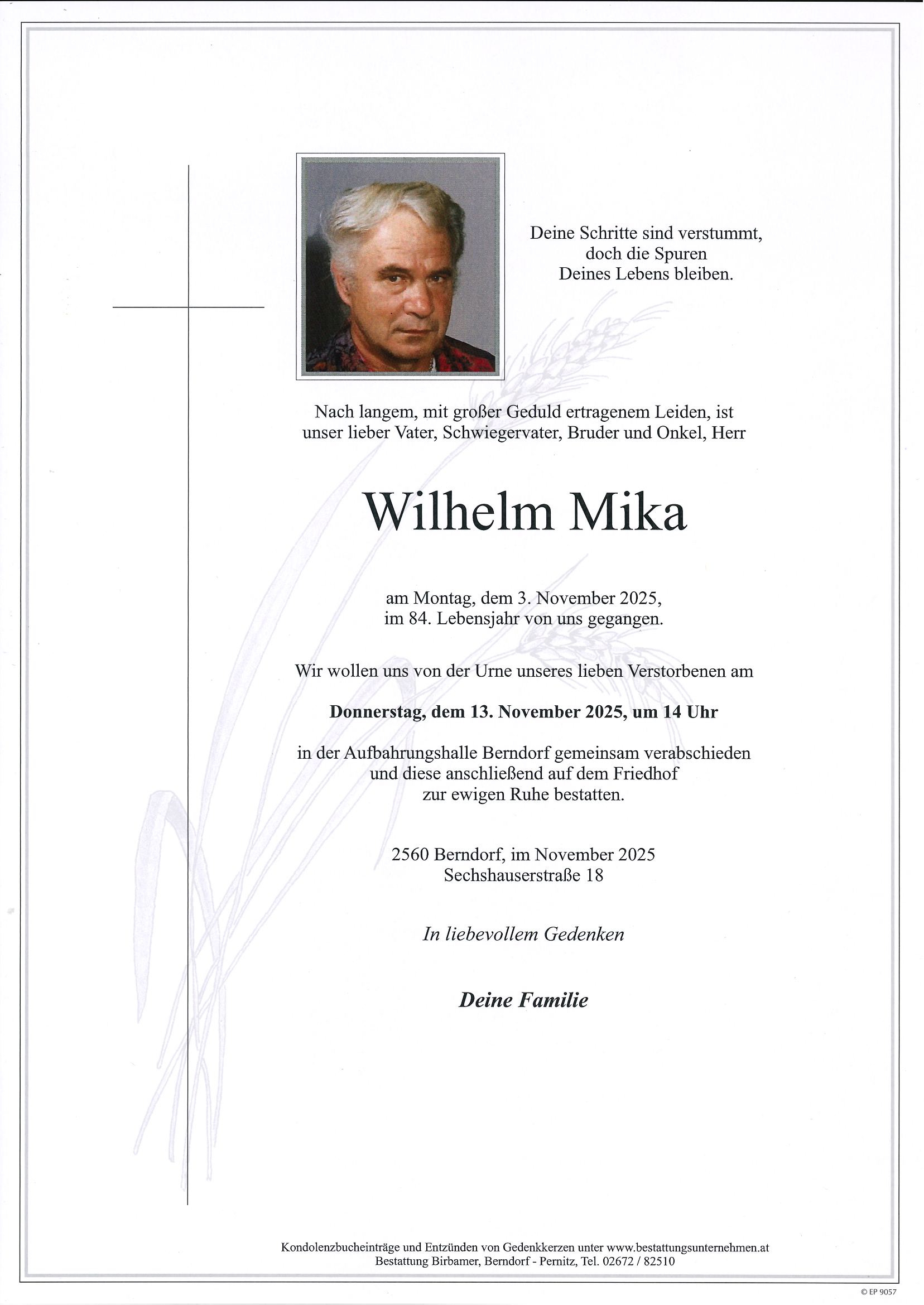Traueranzeige von Wilhelm Mika