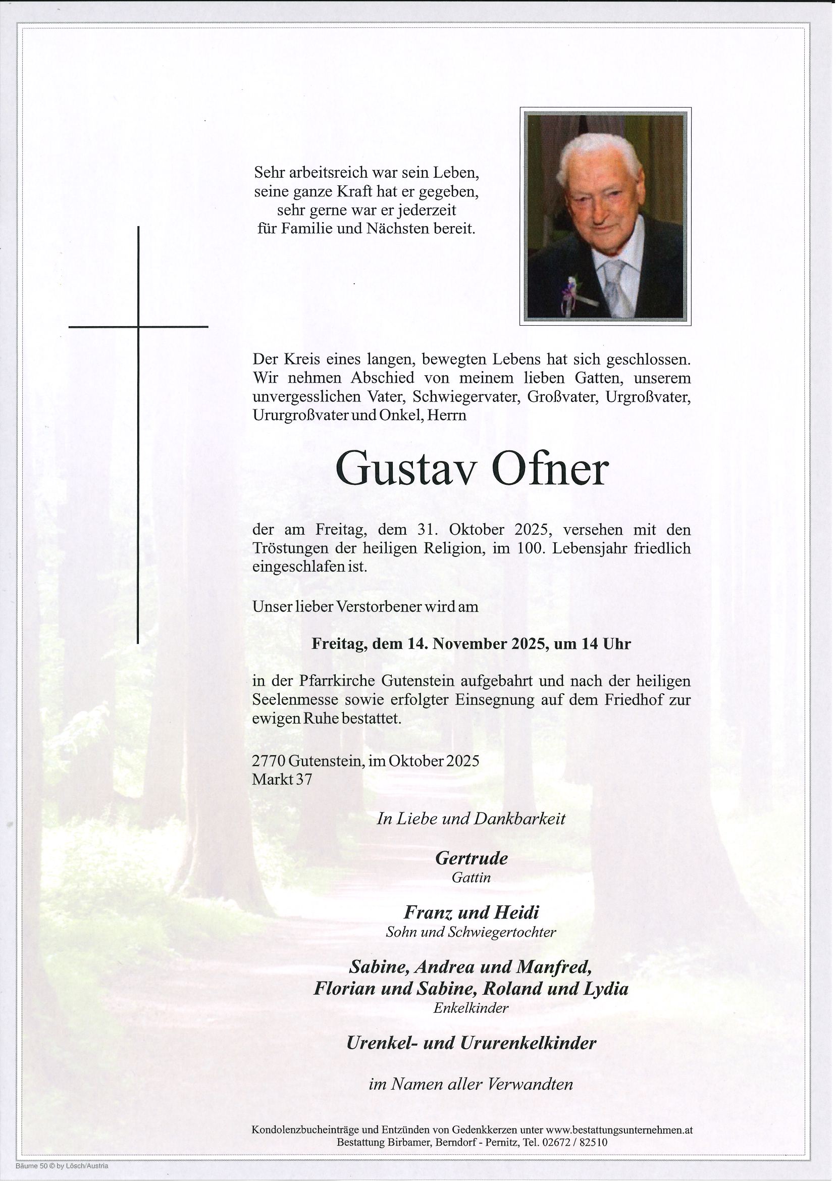 Traueranzeige von Gustav Ofner