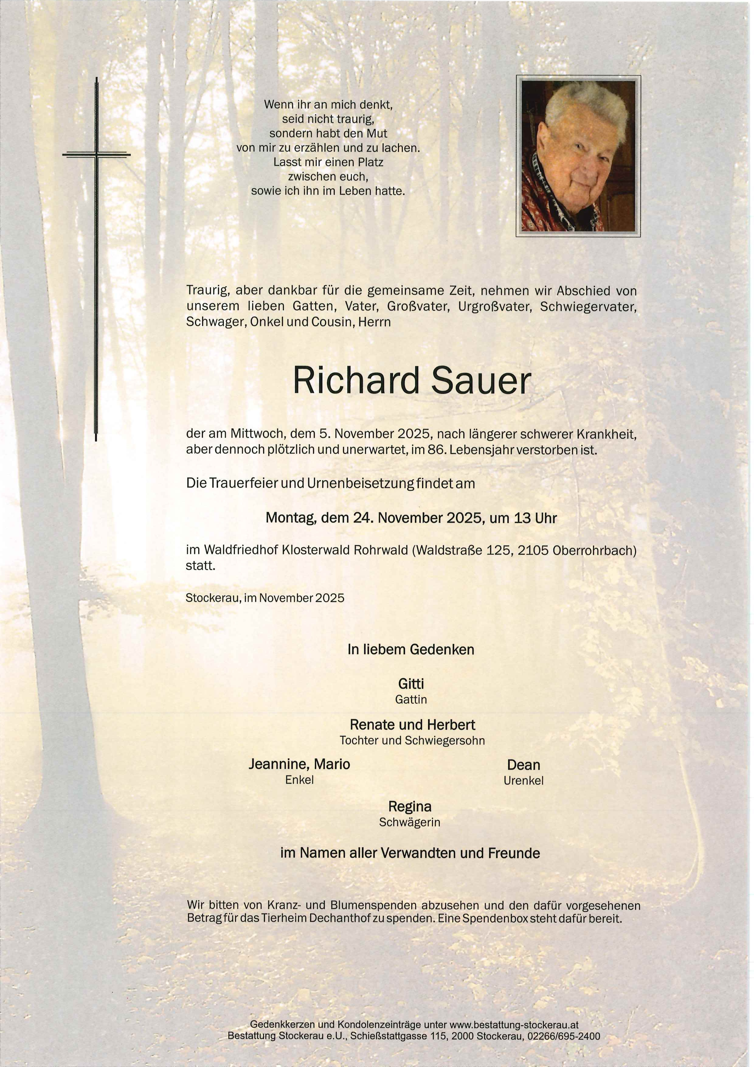 Traueranzeige von Richard Sauer